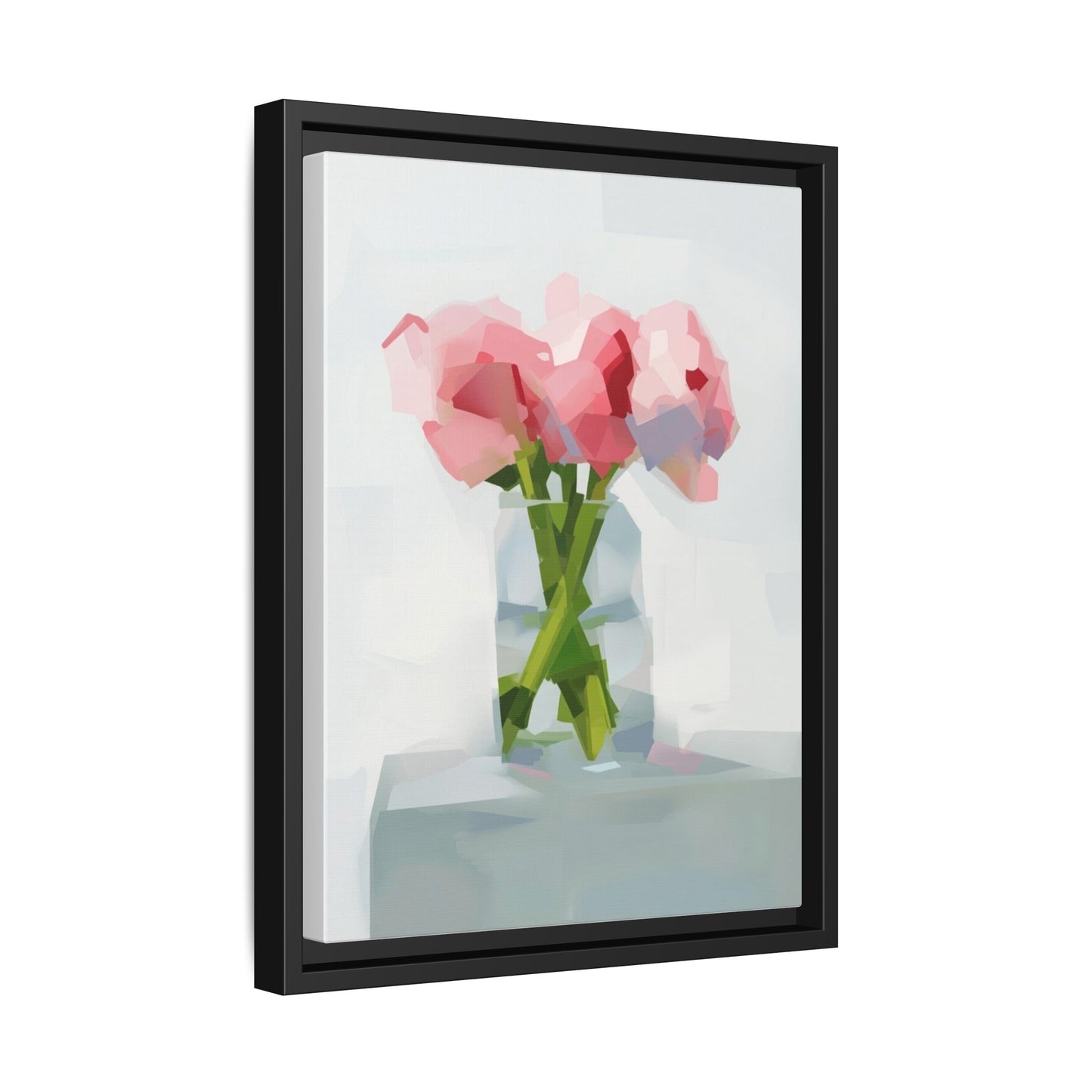 Framed Floral Canvas Art — Pink Peonies in Vase (Matte)