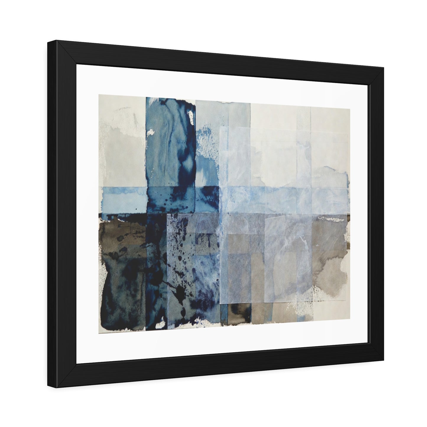 Framed Abstract Blue Watercolor Print — Modern Wall Art Poster