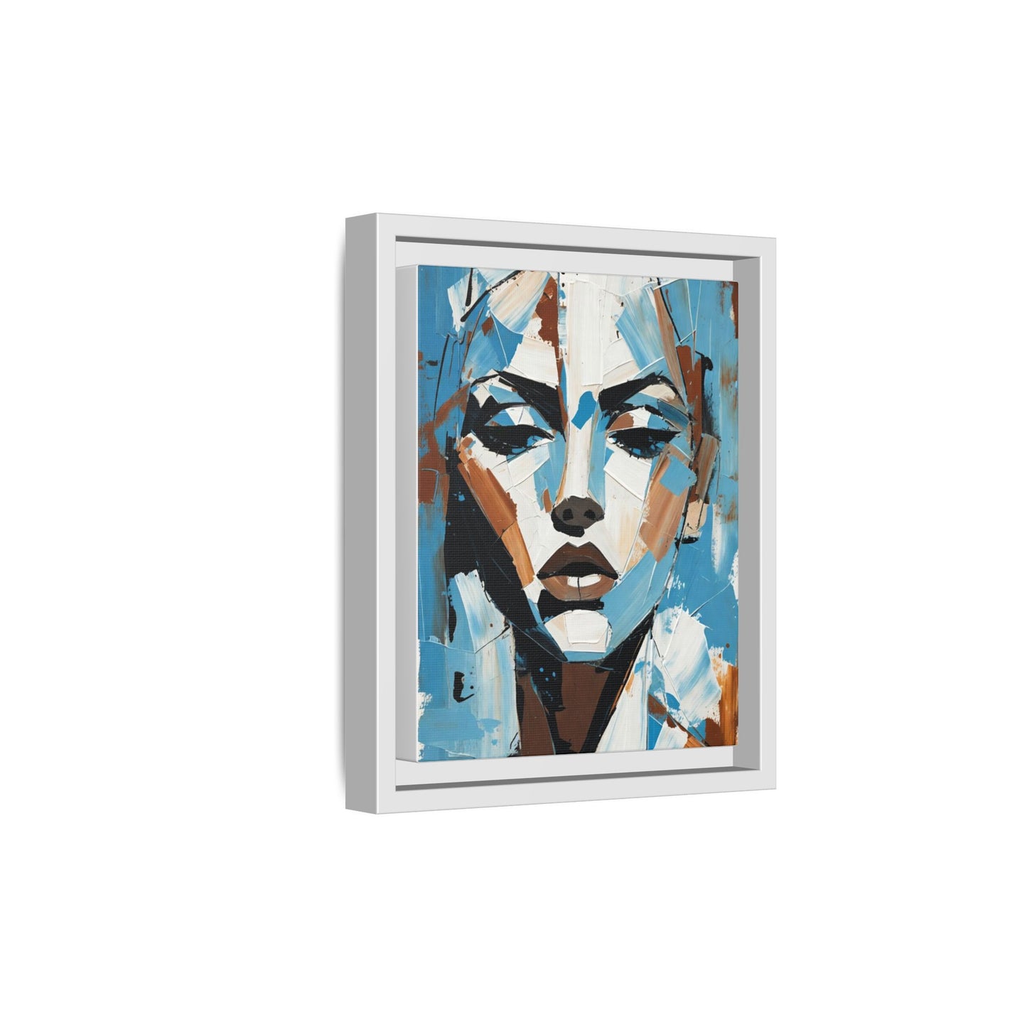 Abstract Blue Face Matte Canvas Wall Art — Framed Modern Portrait Print