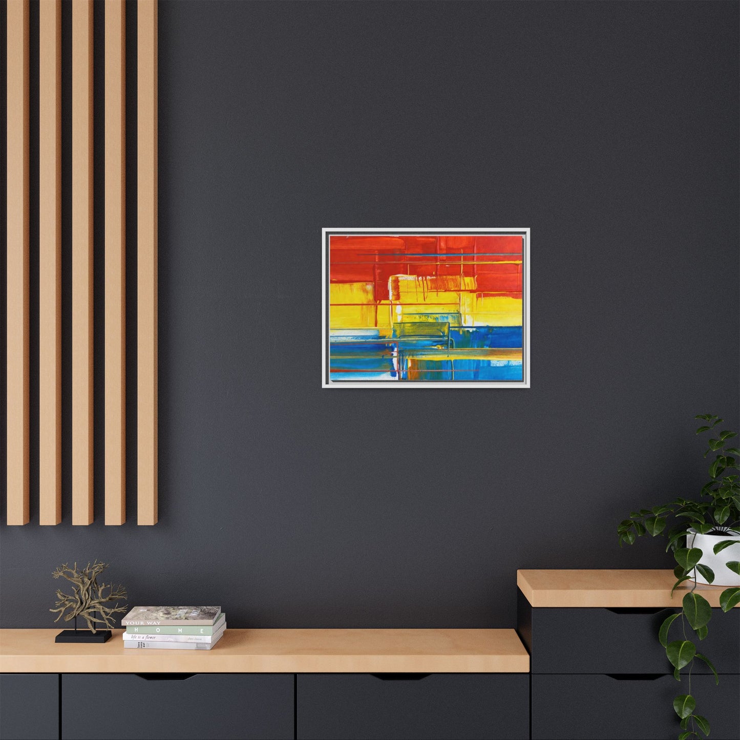 Abstract Multi-Color Framed Canvas Art — Modern Geometric Wall Decor