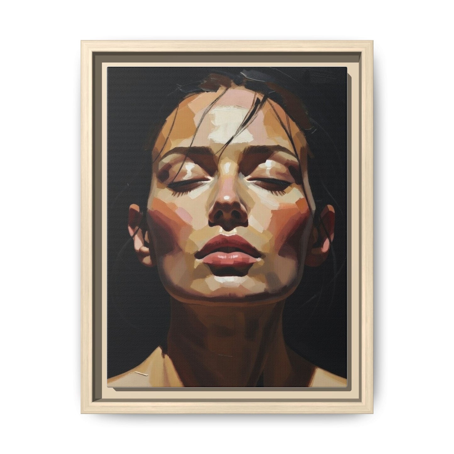 Framed Matte Canvas Portrait – Woman with Eyes Closed (Multi‑Color)