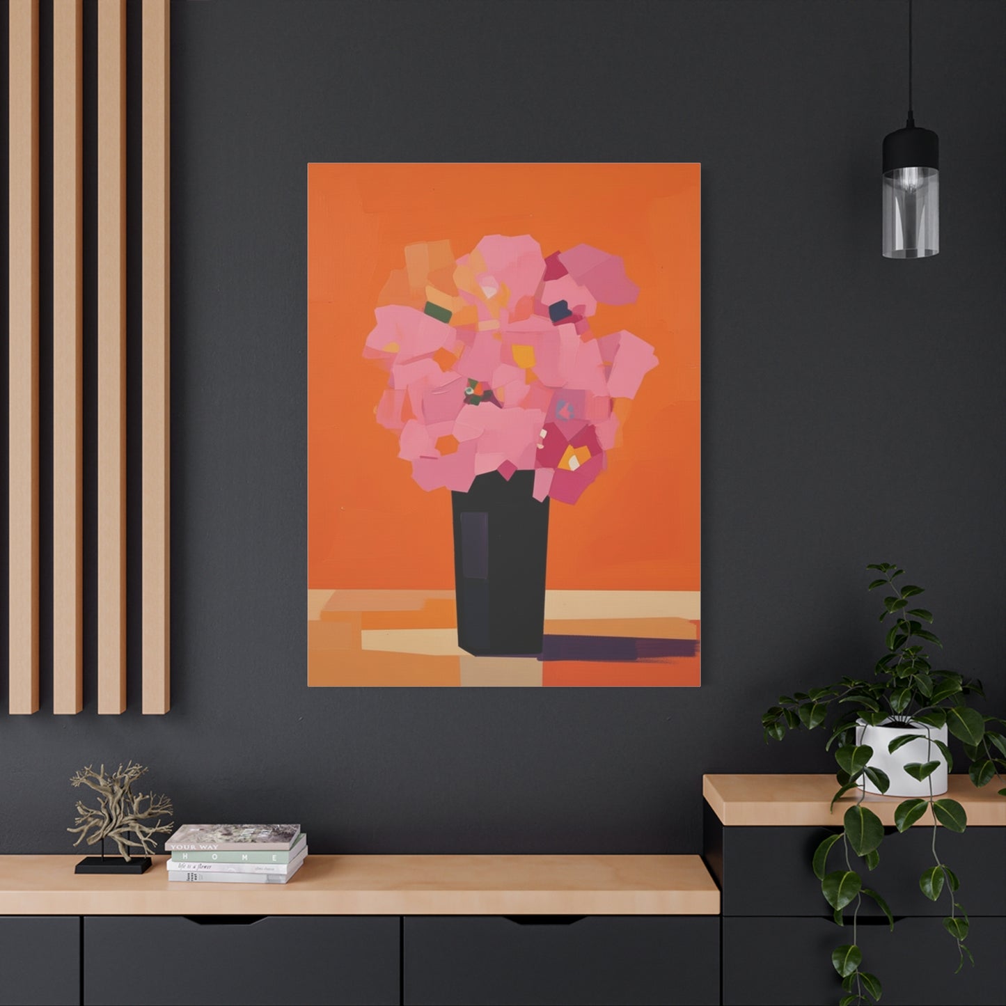 Modern Pink Flowers Canvas Print — Abstract Floral Wall Art