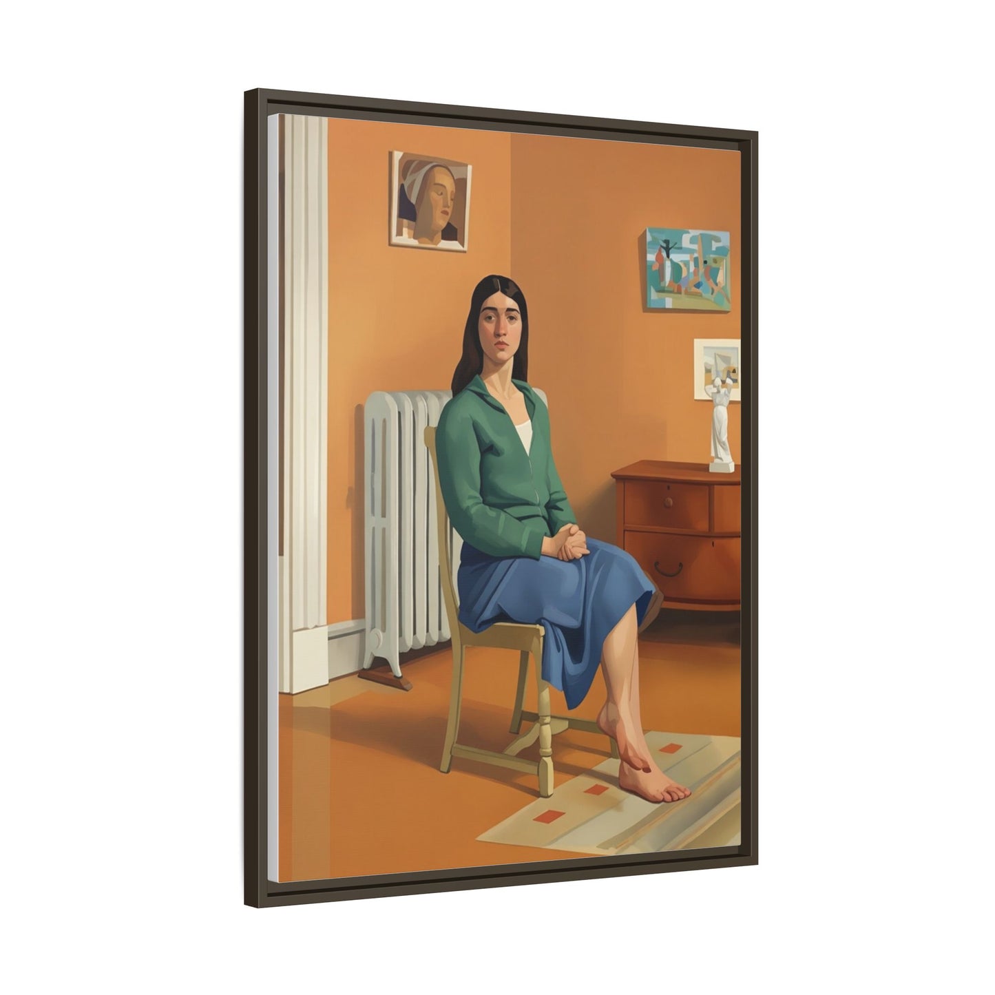 Framed Matte Canvas Print — Woman Seated in Warm Interior (Midcentury Portrait)