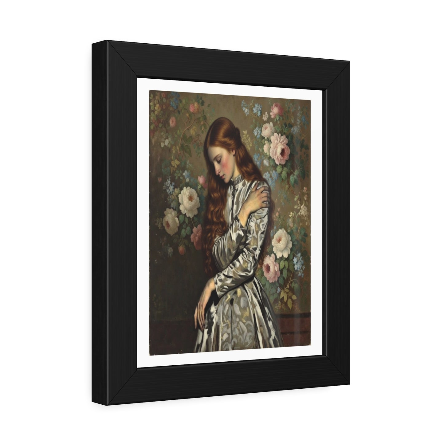 Framed Art Print — Vintage Portrait with Floral Background