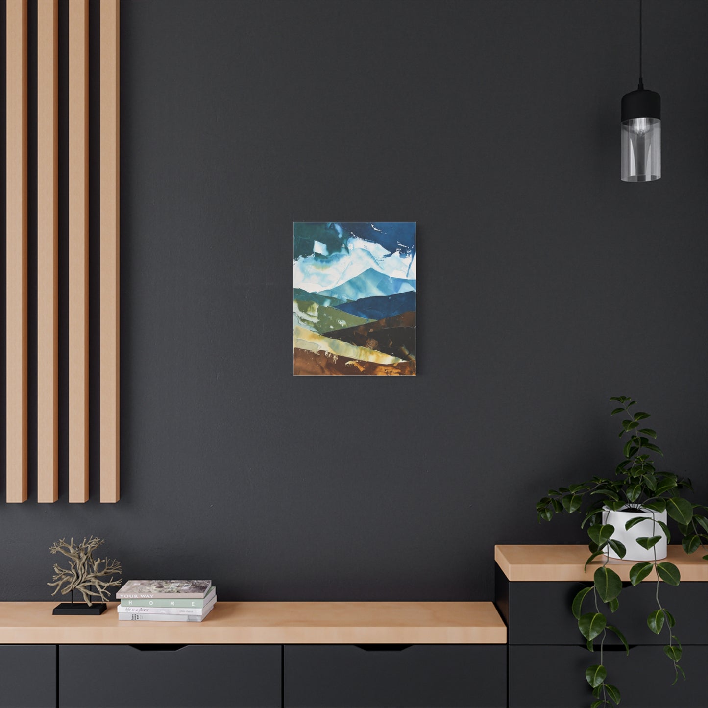 Abstract Mountain Landscape Matte Canvas Wall Art — Blue & Earth Tone Stretched Canvas