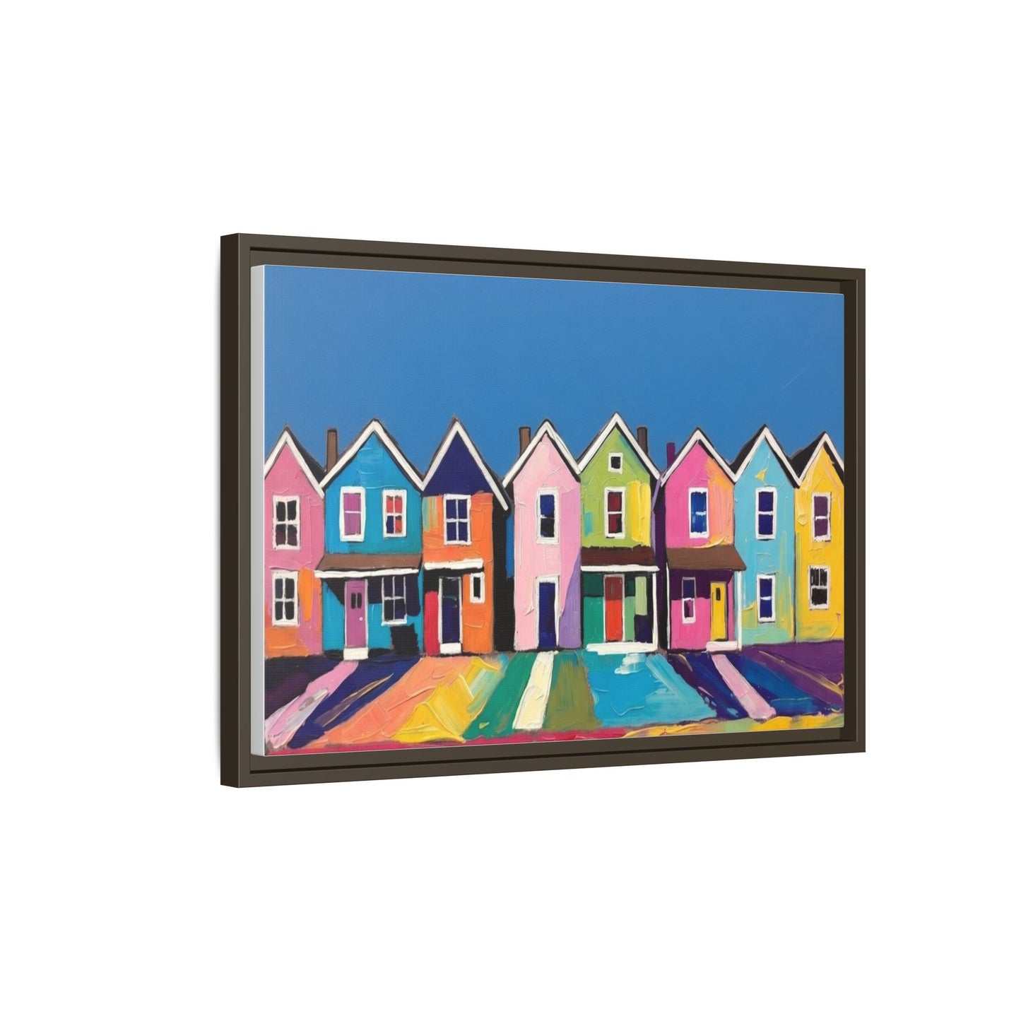 Colorful Beach Houses Matte Canvas Framed Wall Art