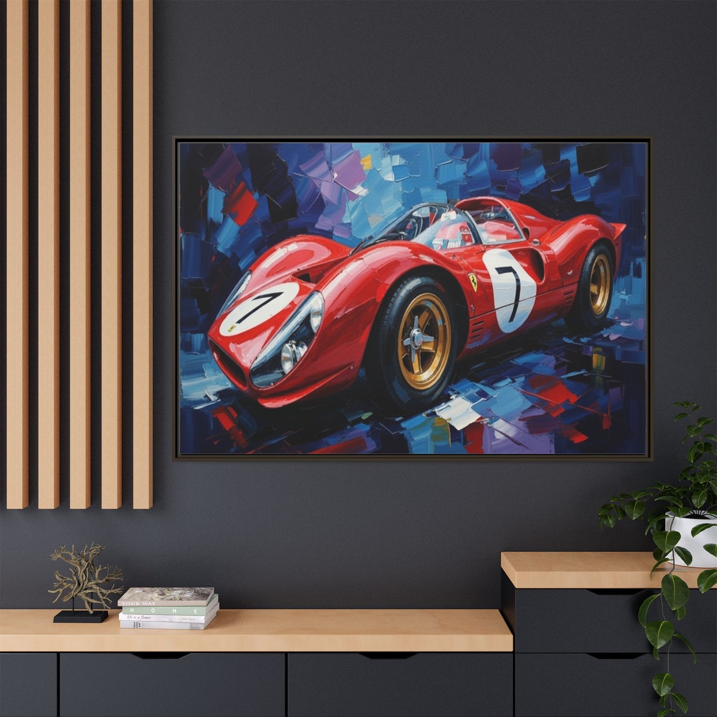Vintage Ferrari Red Racecar Matte Canvas Framed Wall Art
