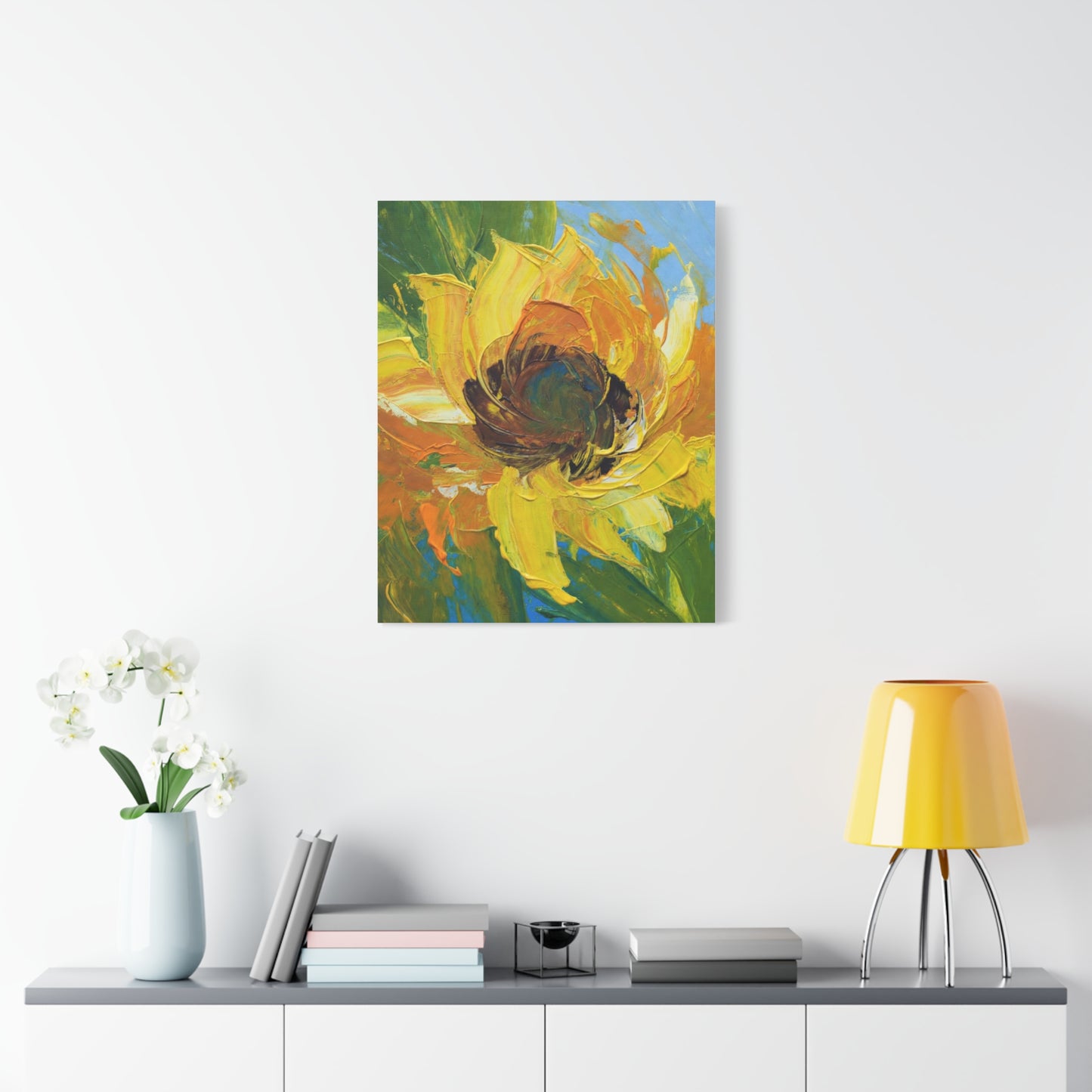 Sunflower Abstract Matte Canvas Wall Art — Bright Floral Painting on Stretched Canvas