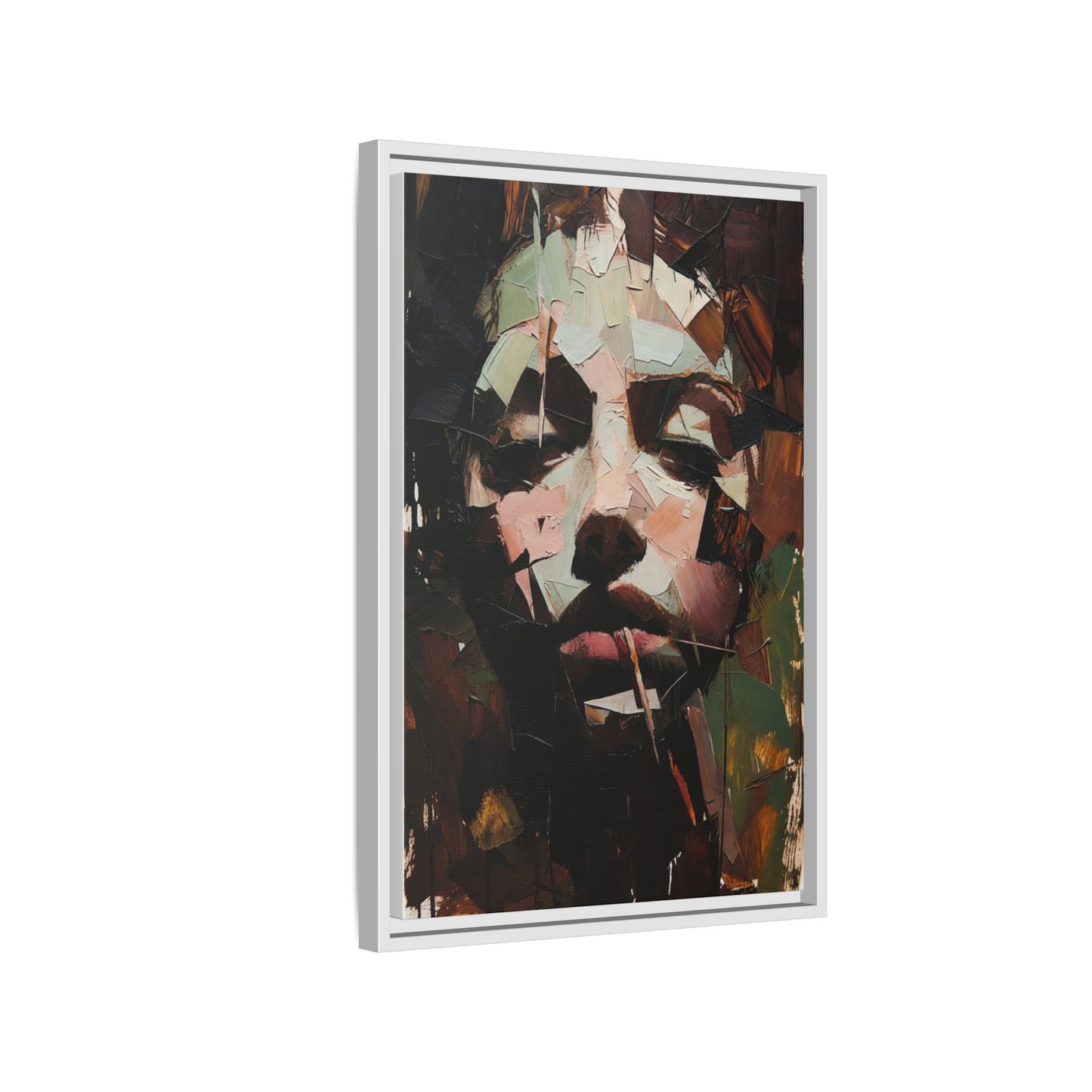 Matte Framed Canvas Art — Abstract Female Portrait, Moody Multicolor