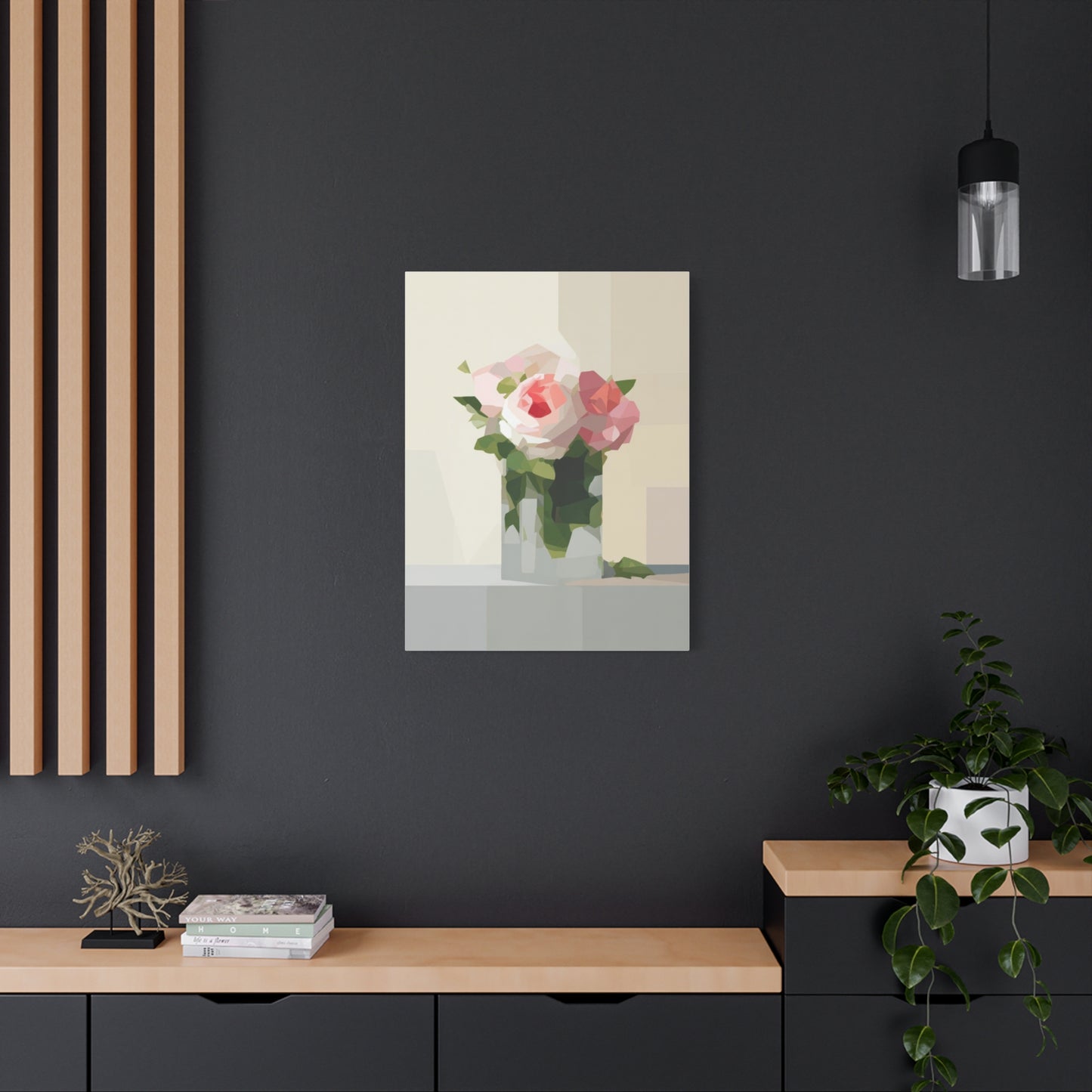 Pink Rose Still Life Canvas — Modern Floral Wall Art, Matte Stretched Canvas