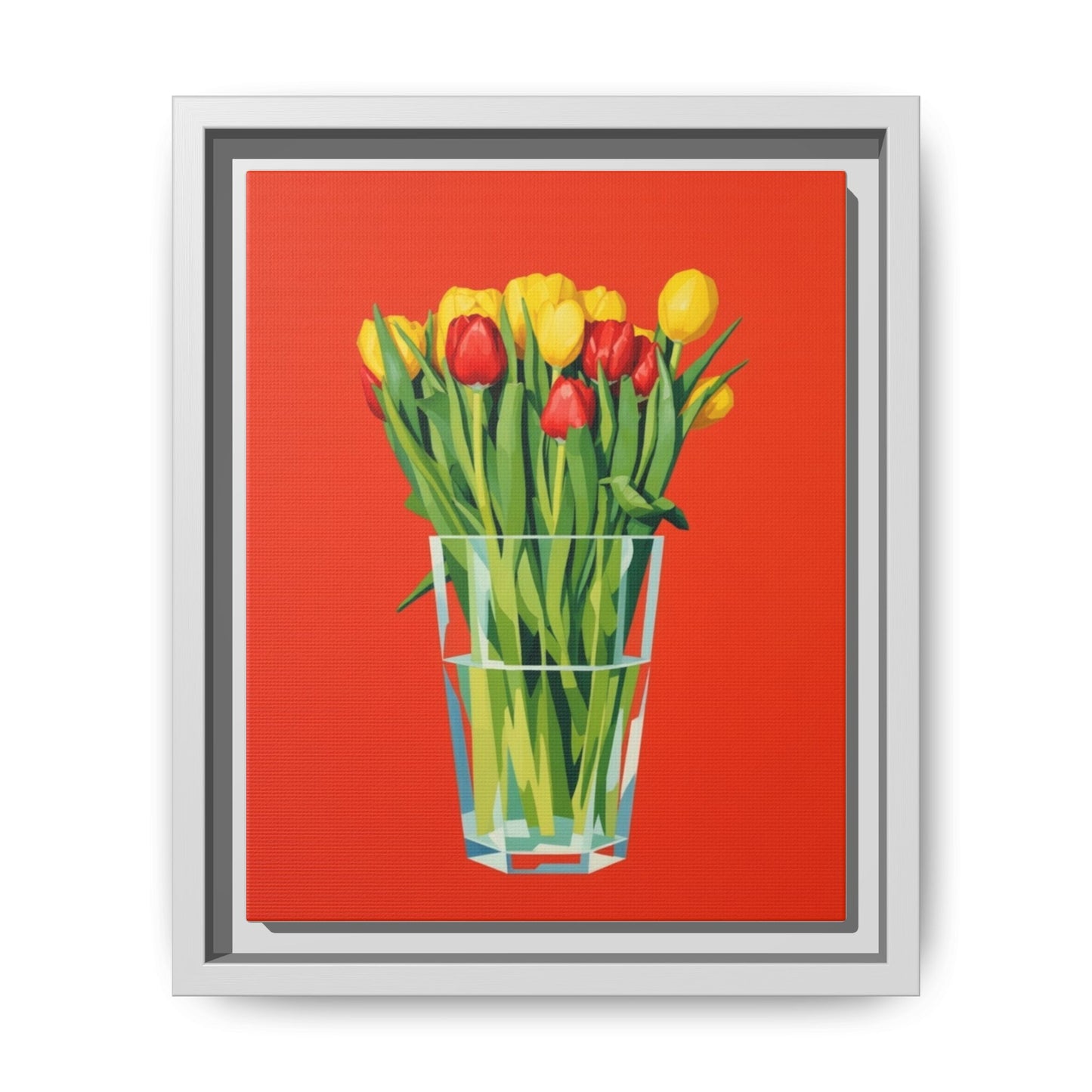 Framed Tulip Bouquet Matte Canvas Art — Vibrant Red Floral Wall Print