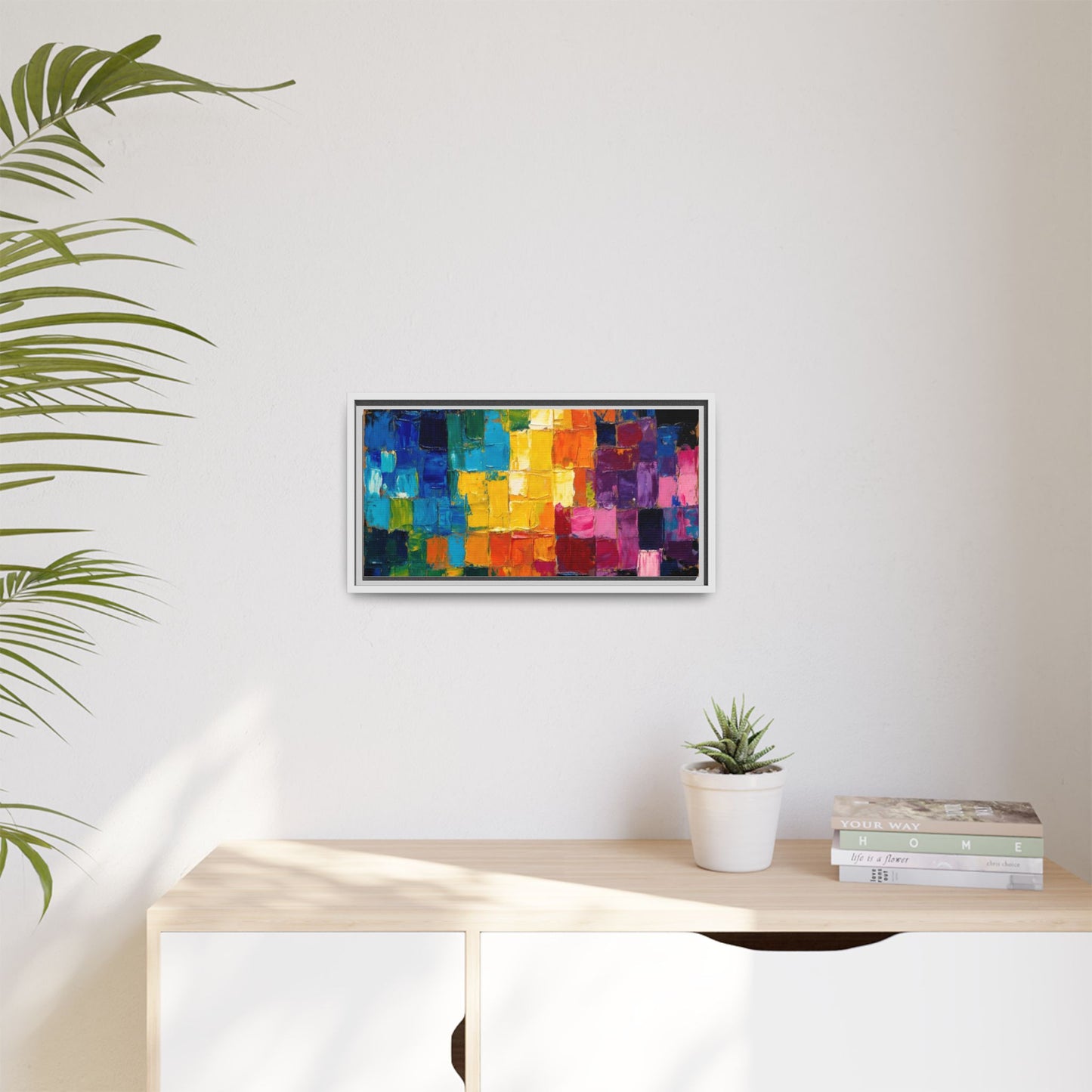 Abstract Rainbow Mosaic Framed Canvas Print — Colorful Modern Wall Art
