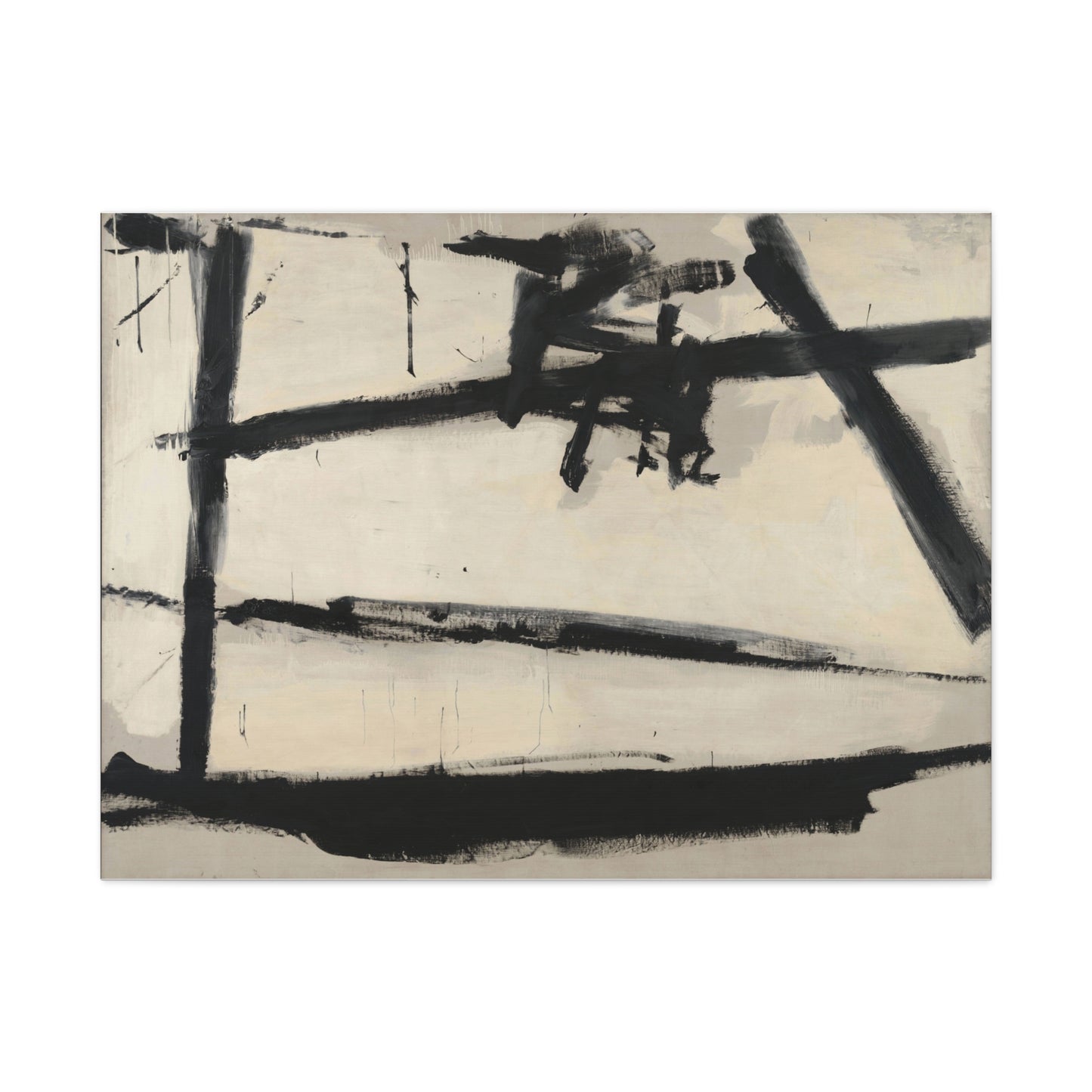 Painting Number 2 by Franz Kline Abstract Black and White Stretched Canvas Art – Matte Wall Decor