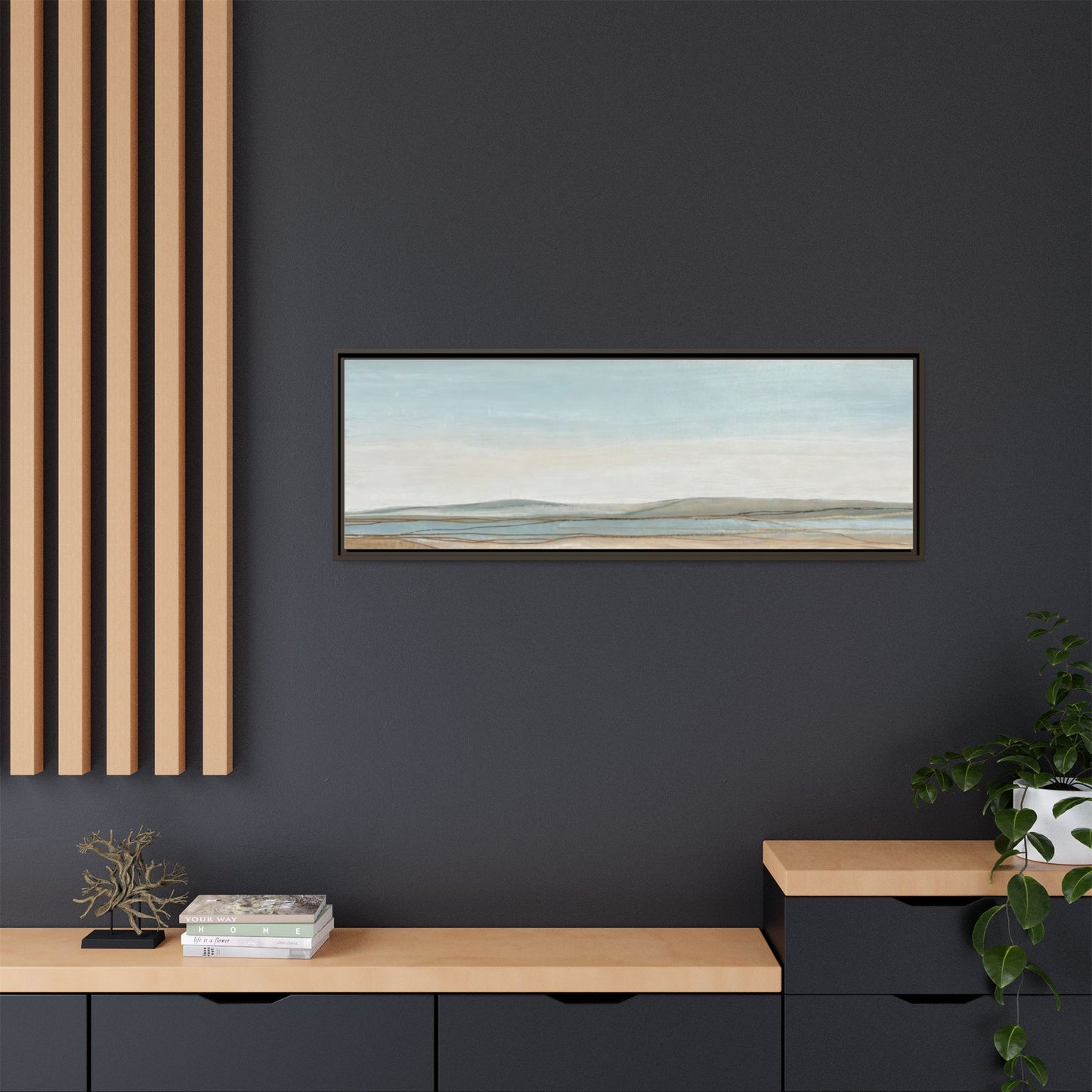 Framed Abstract Landscape Matte Canvas — Serene Coastal Horizon Wall Art