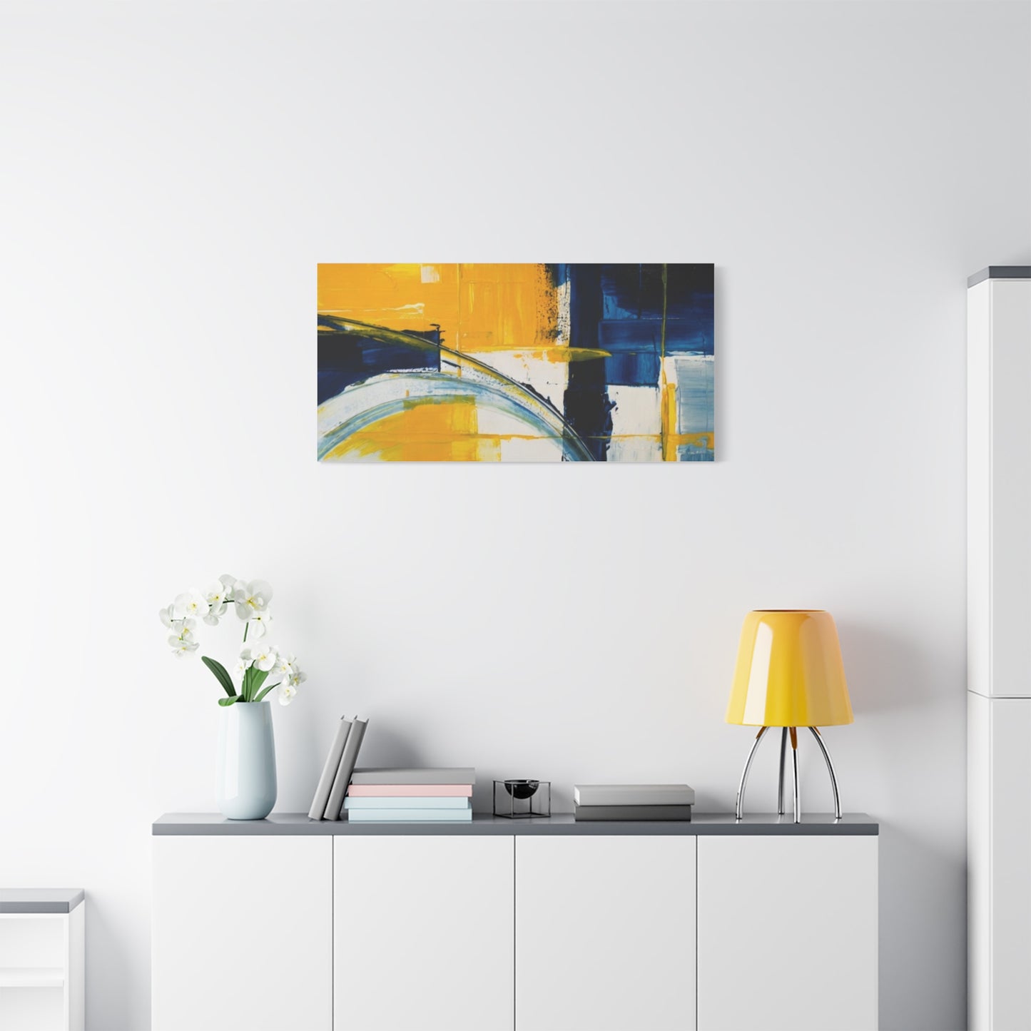 Abstract Blue & Yellow Arc Matte Canvas Wall Art - Stretched 1.25"