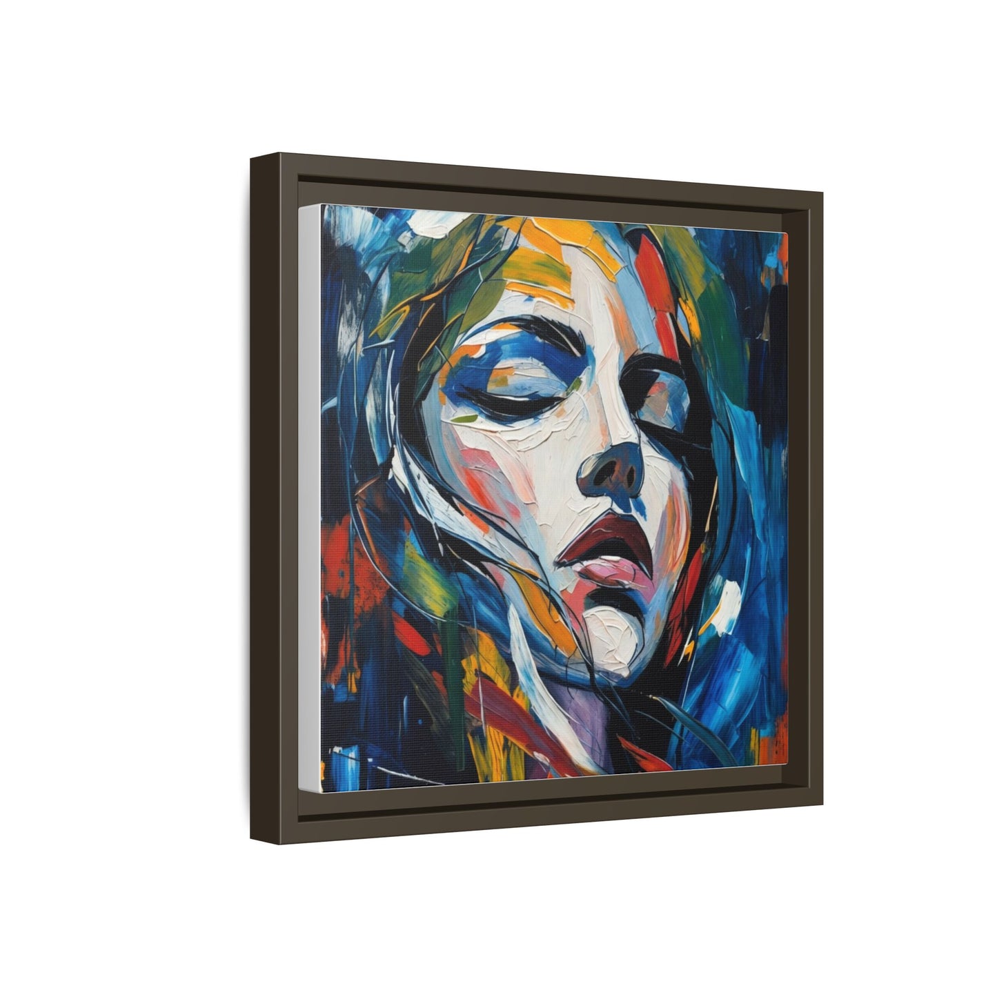 Abstract Colorful Woman Portrait — Framed Matte Canvas Wall Art