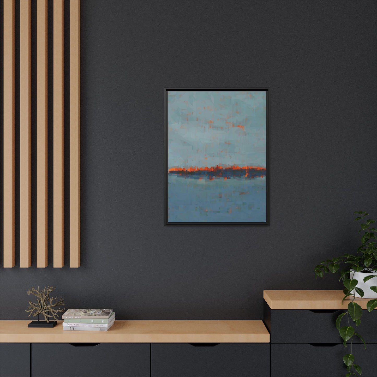 Framed Canvas Art — Teal & Orange Abstract Seascape