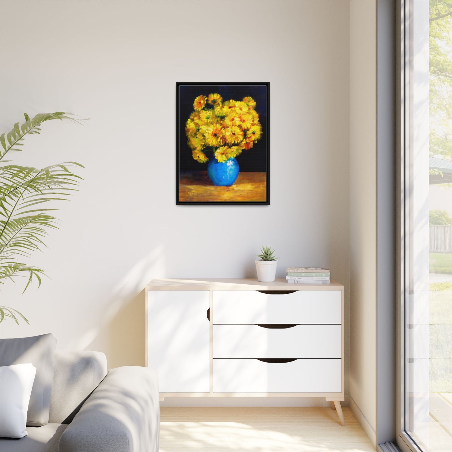 Yellow Daisy Bouquet Matte Canvas Framed Wall Art
