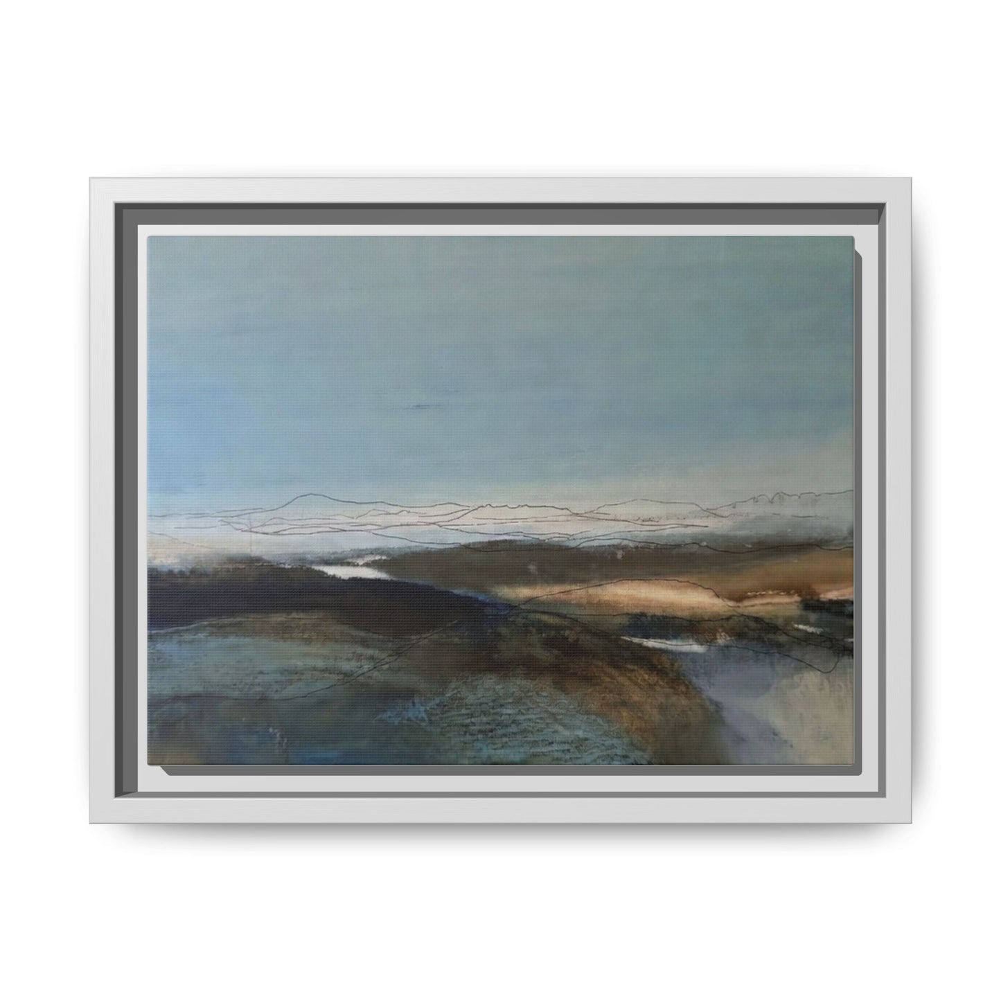 Framed Matte Canvas Wall Art — Serene Abstract Blue Landscape