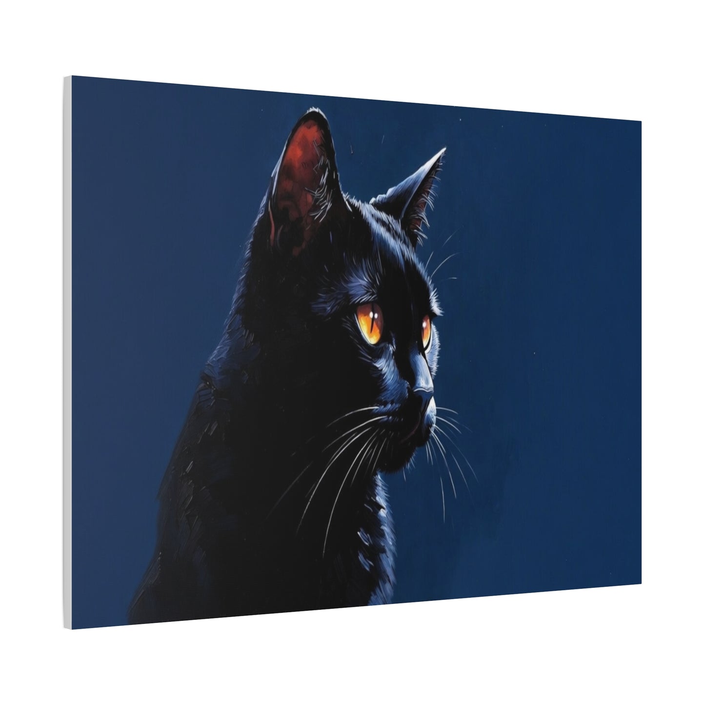Matte Black Cat on blue background Canvas, Stretched, 1.25"