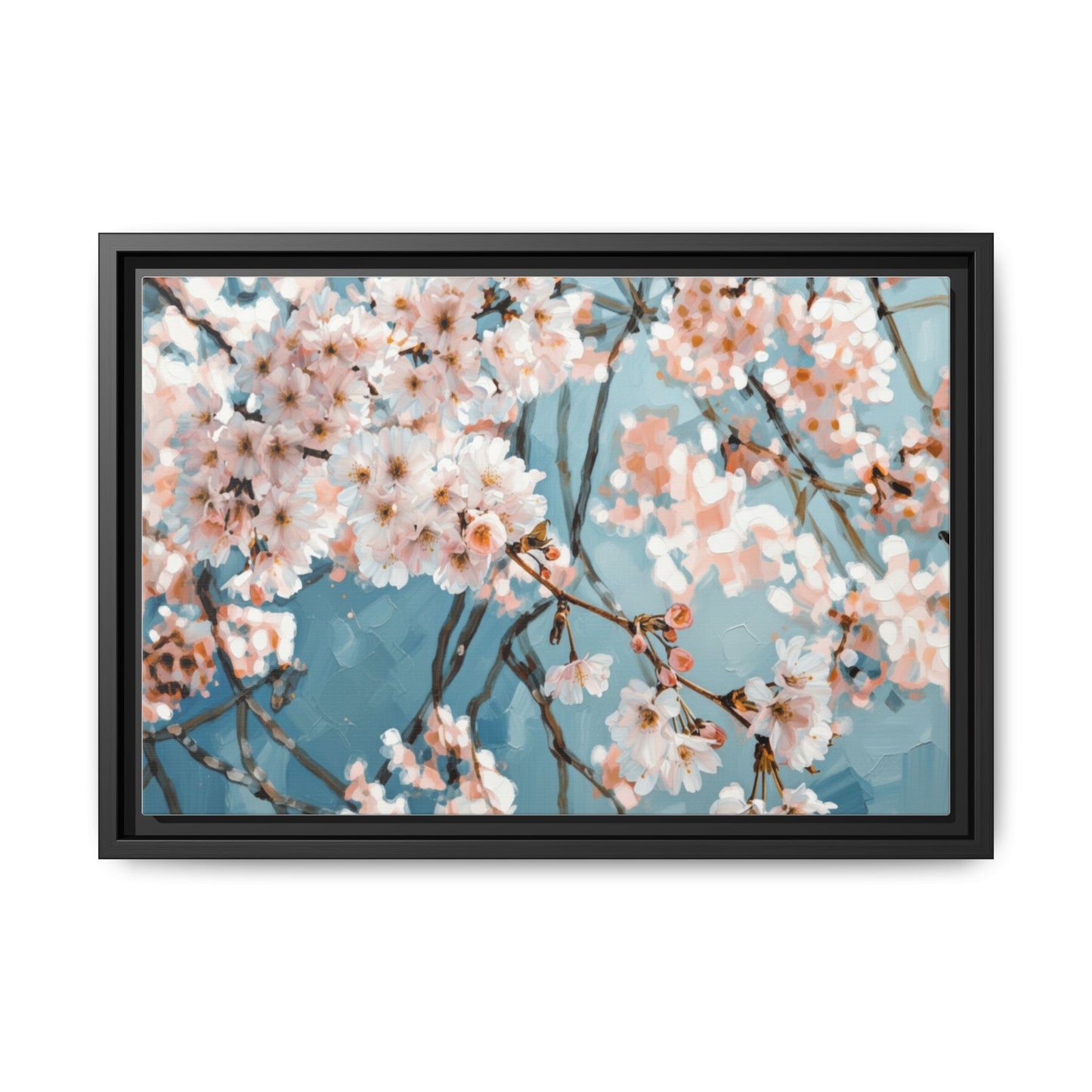 Framed Cherry Blossom Matte Canvas Print — Soft Pink Floral Wall Art