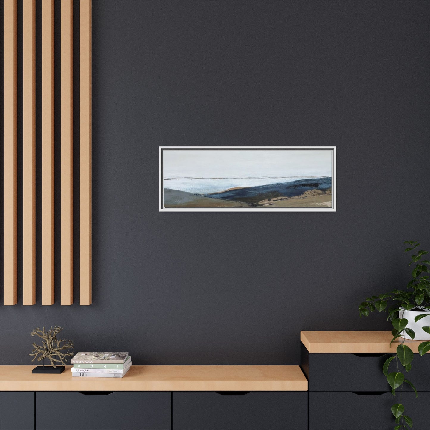 Framed Matte Canvas Wall Art — Serene Coastal Abstract Landscape
