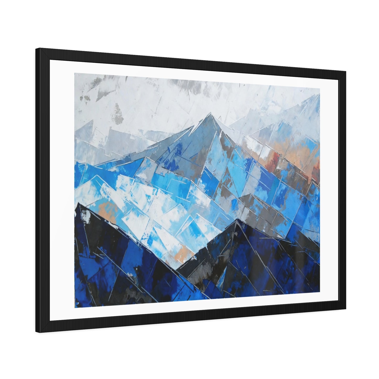 Framed Mountain Art Print — Blue Abstract Landscape Poster