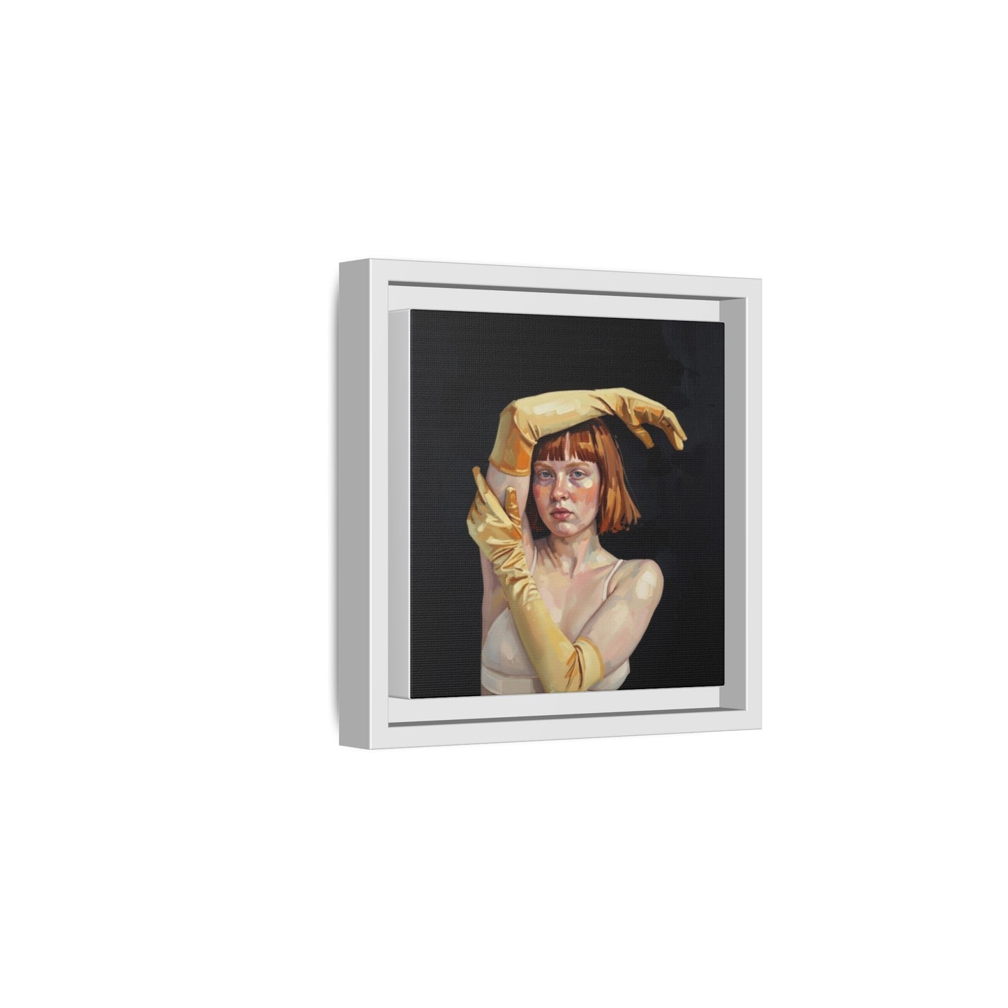 Framed Matte Canvas Art – Portrait of Woman in Yellow Gloves