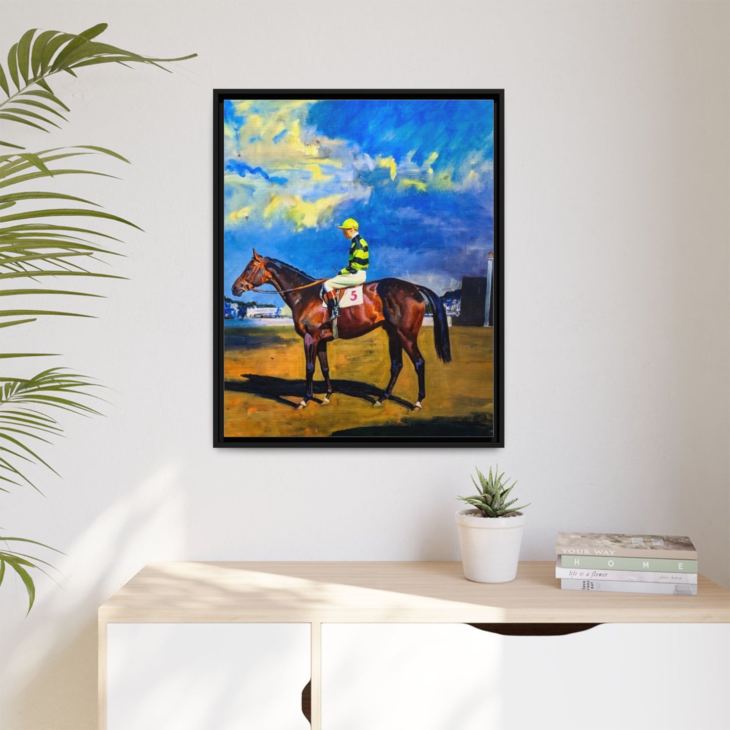 Framed Matte Canvas — Jockey on Racehorse Vintage Equestrian Wall Art