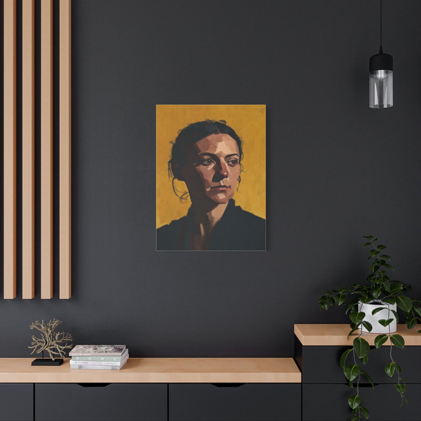 Portrait Painting Canvas Print — Moody Golden Female Portrait on Matte Stretched Canvas
