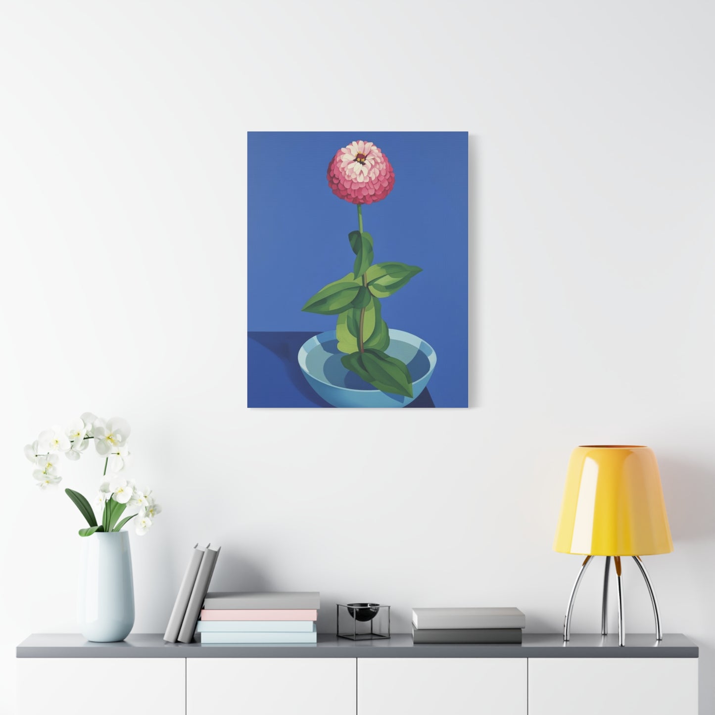 Pink Zinnia Still Life Matte Canvas Wall Art — Stretched 1.25"