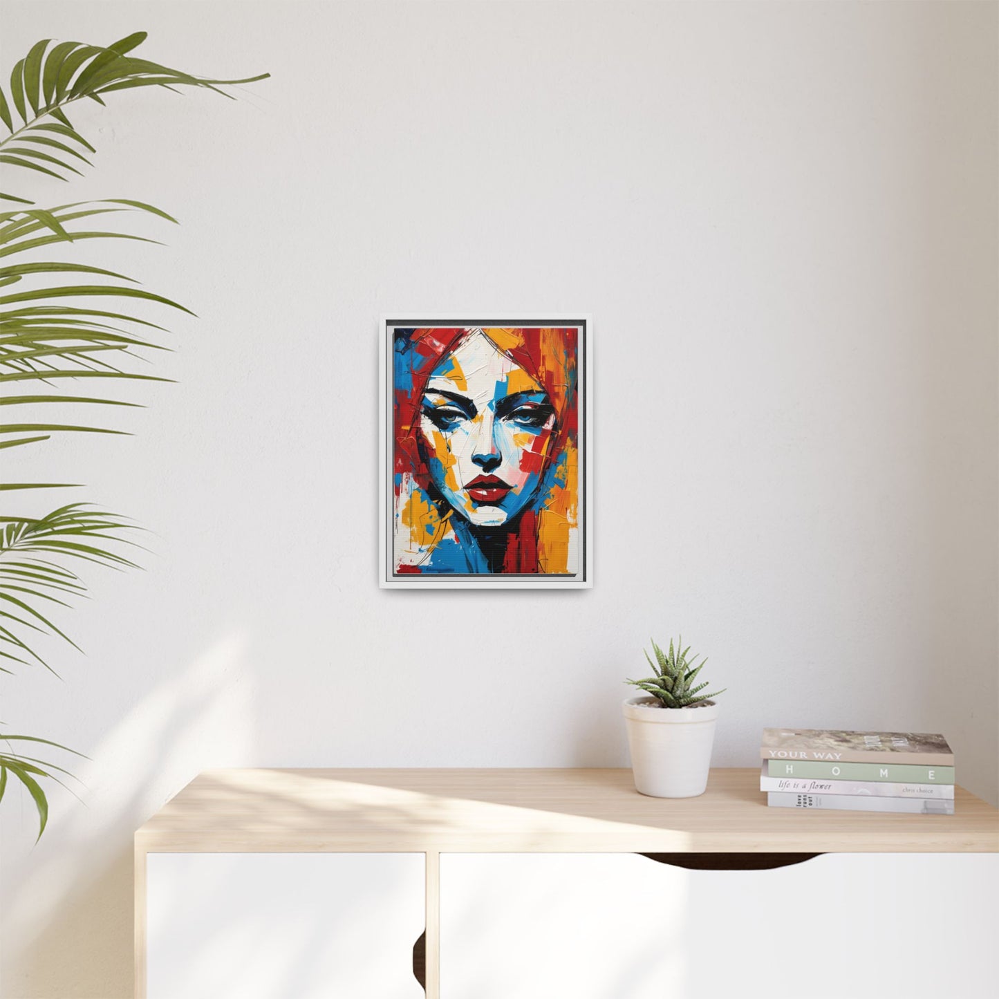 Framed Abstract Portrait Canvas — Colorful Female Face Wall Art