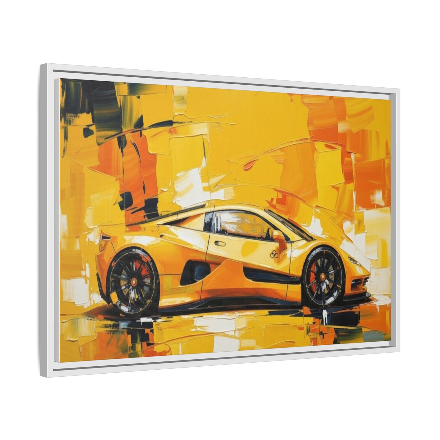 Yellow Sports Car Abstract Matte Canvas Framed Print