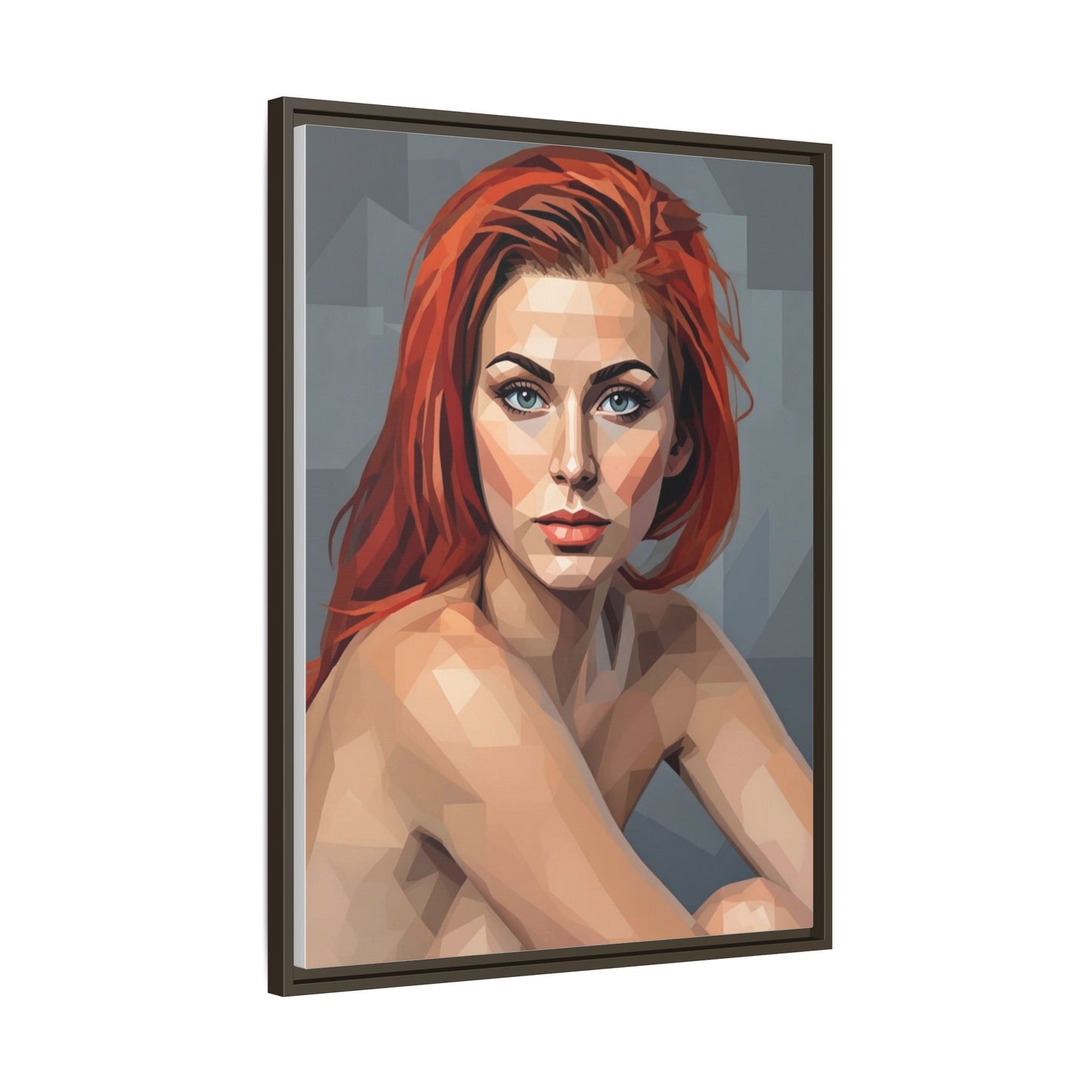 Framed Matte Canvas Portrait — Geometric Redhead Wall Art