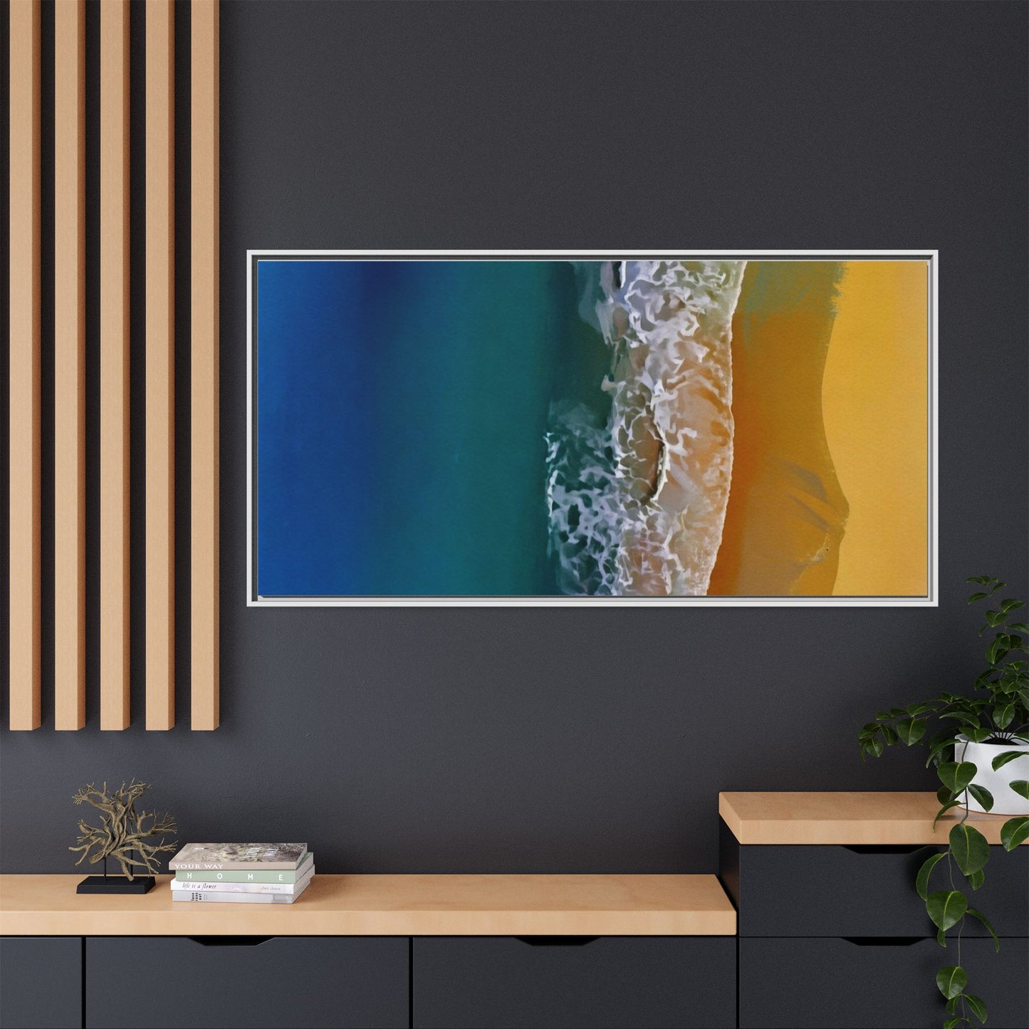 Framed Matte Canvas Seascape Print – Coastal Waves Wall Art
