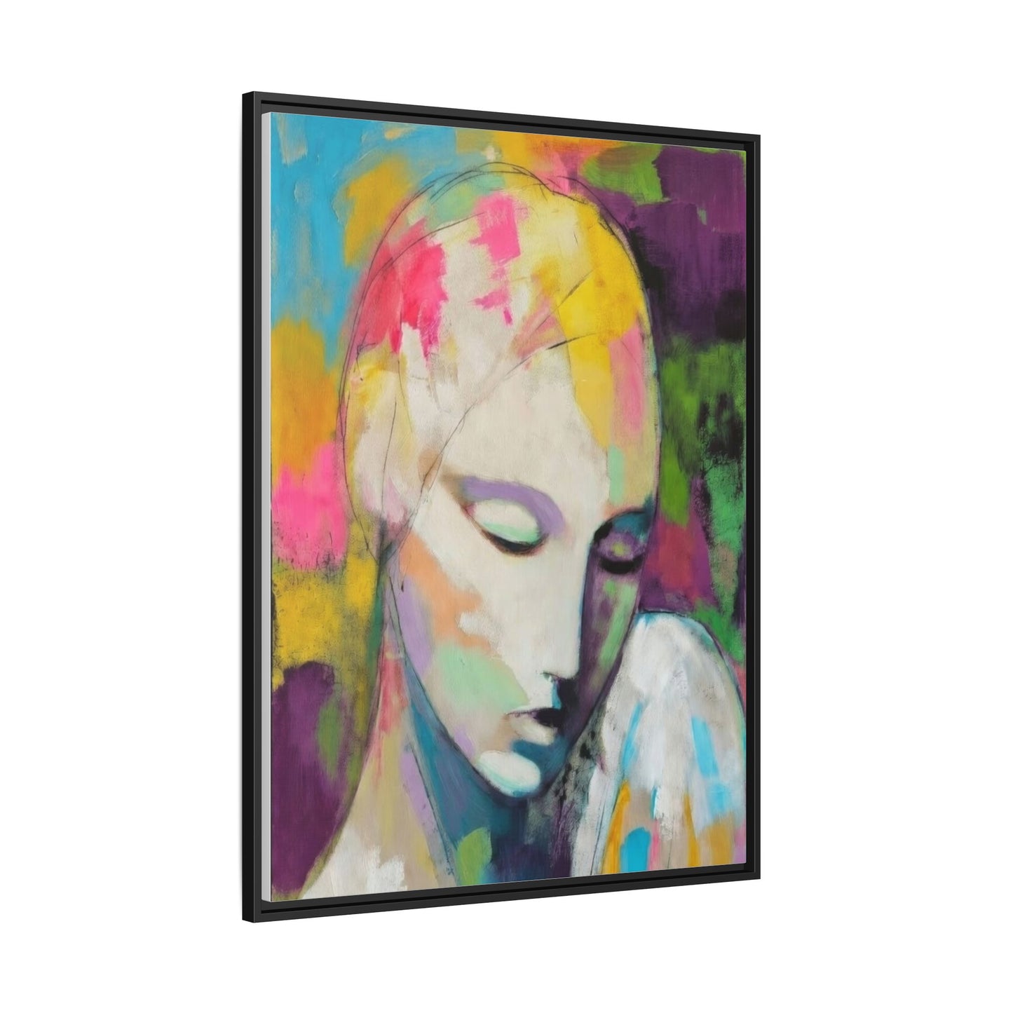 Framed Matte Canvas Art - Colorful Abstract Portrait