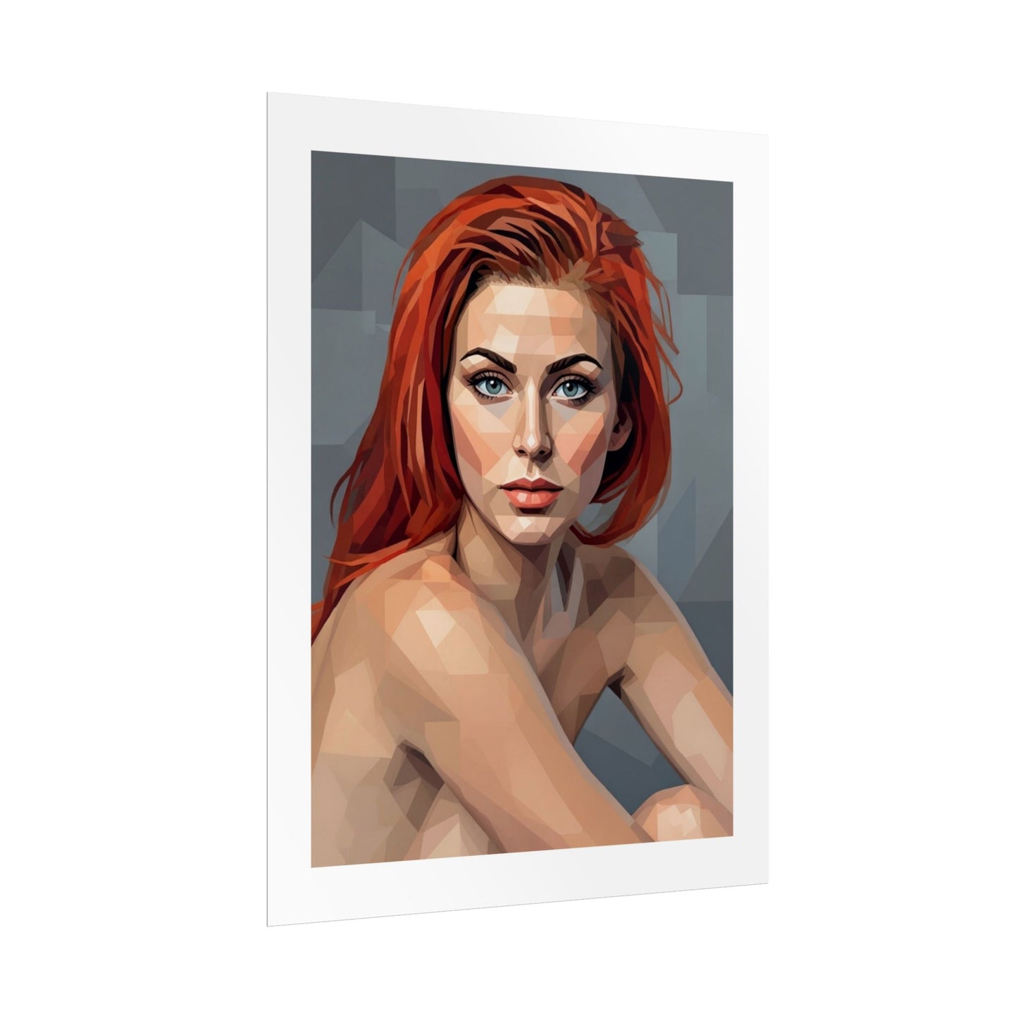 Geometric Redhead Portrait Poster — Modern Pop Art Rolled Print