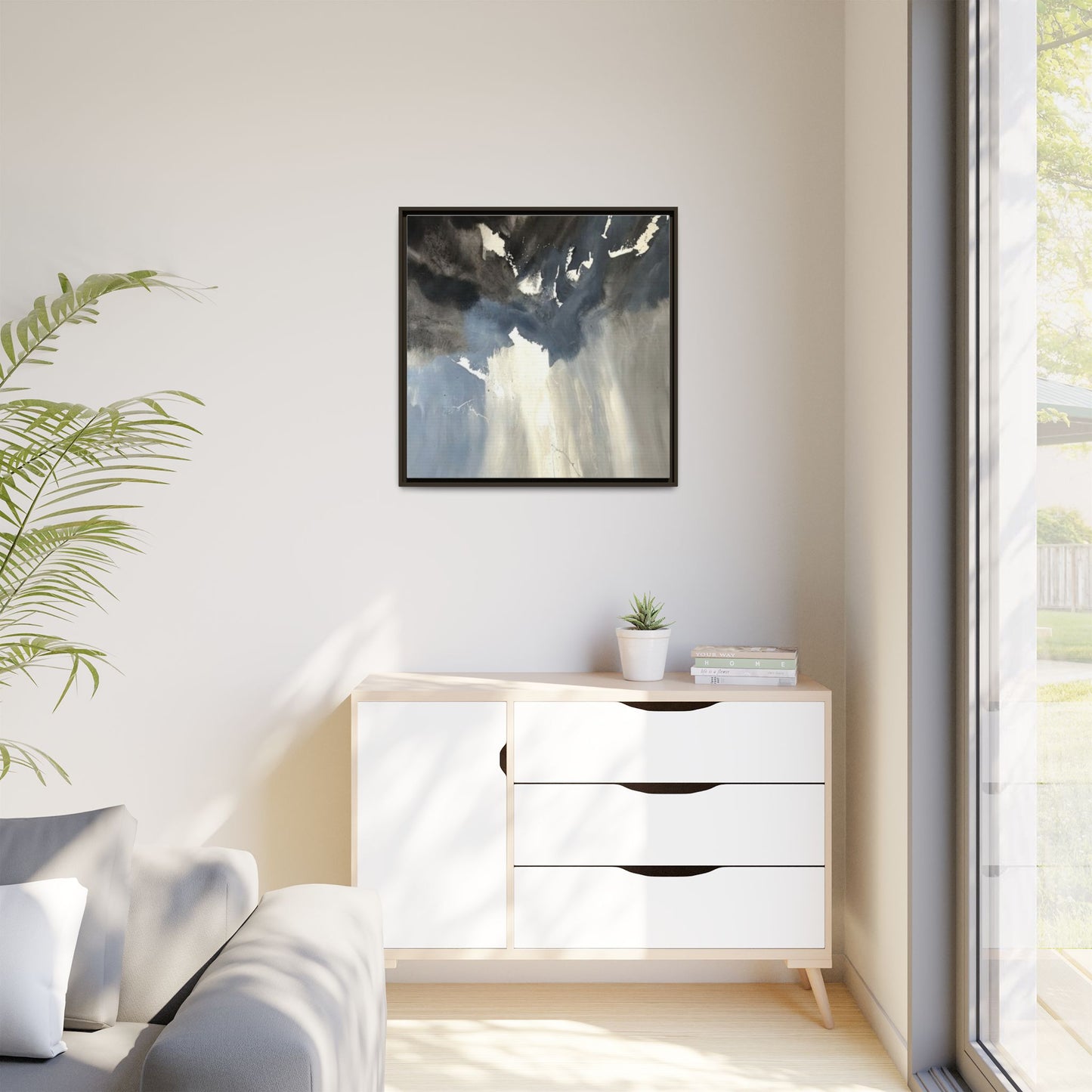 Framed Matte Canvas Art — Moody Abstract Sky Painting