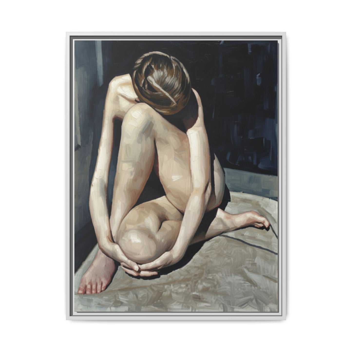 Framed Matte Canvas Print Contemplative Nude Figure Art