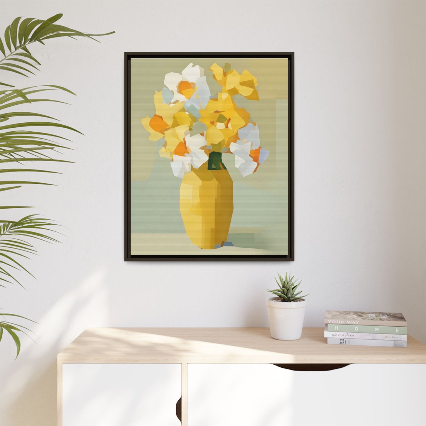 Framed Floral Canvas Print — Yellow Vase Bouquet Wall Art