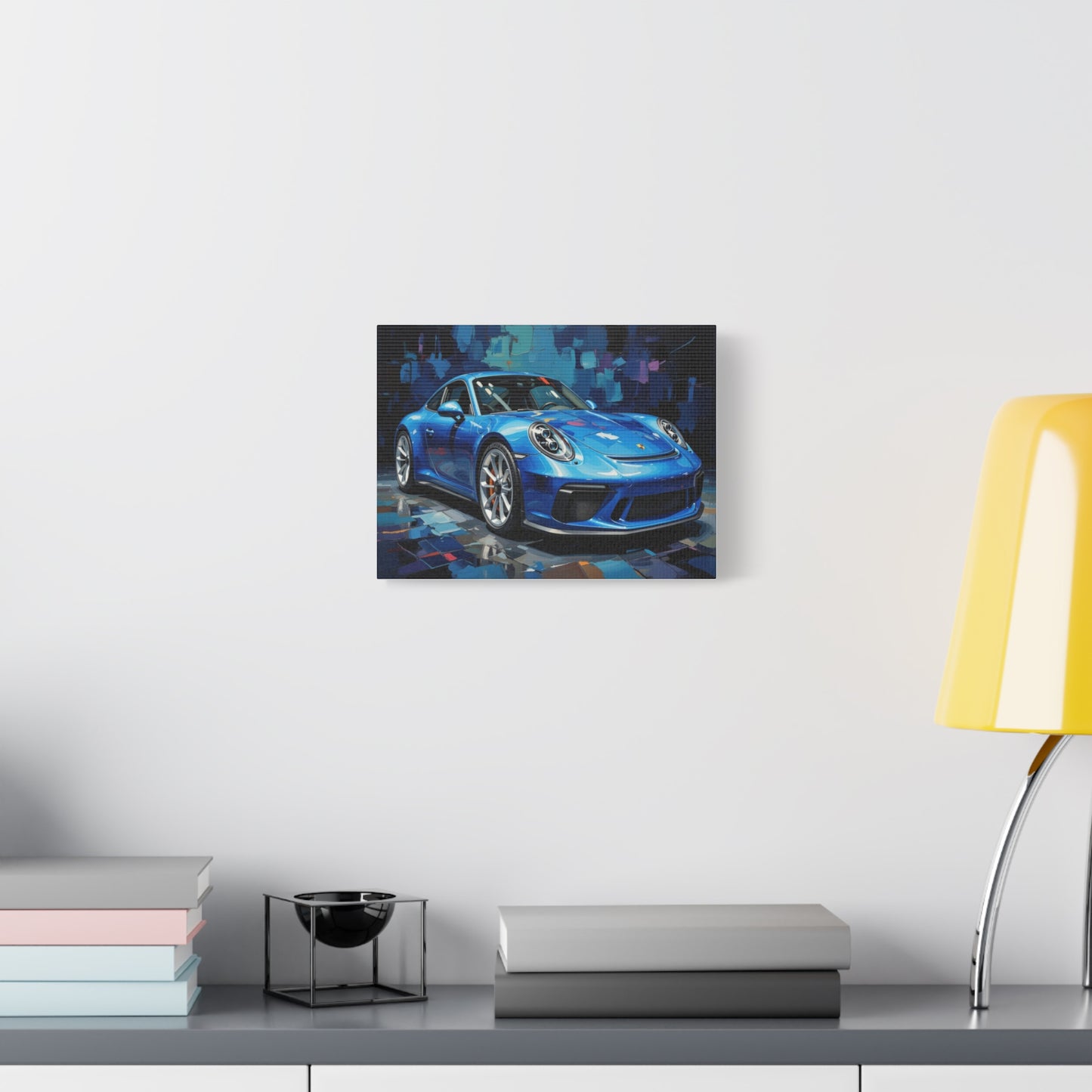 Blue Sports Car Canvas Wall Art — Modern Automotive Painting on Stretched Matte Canvas