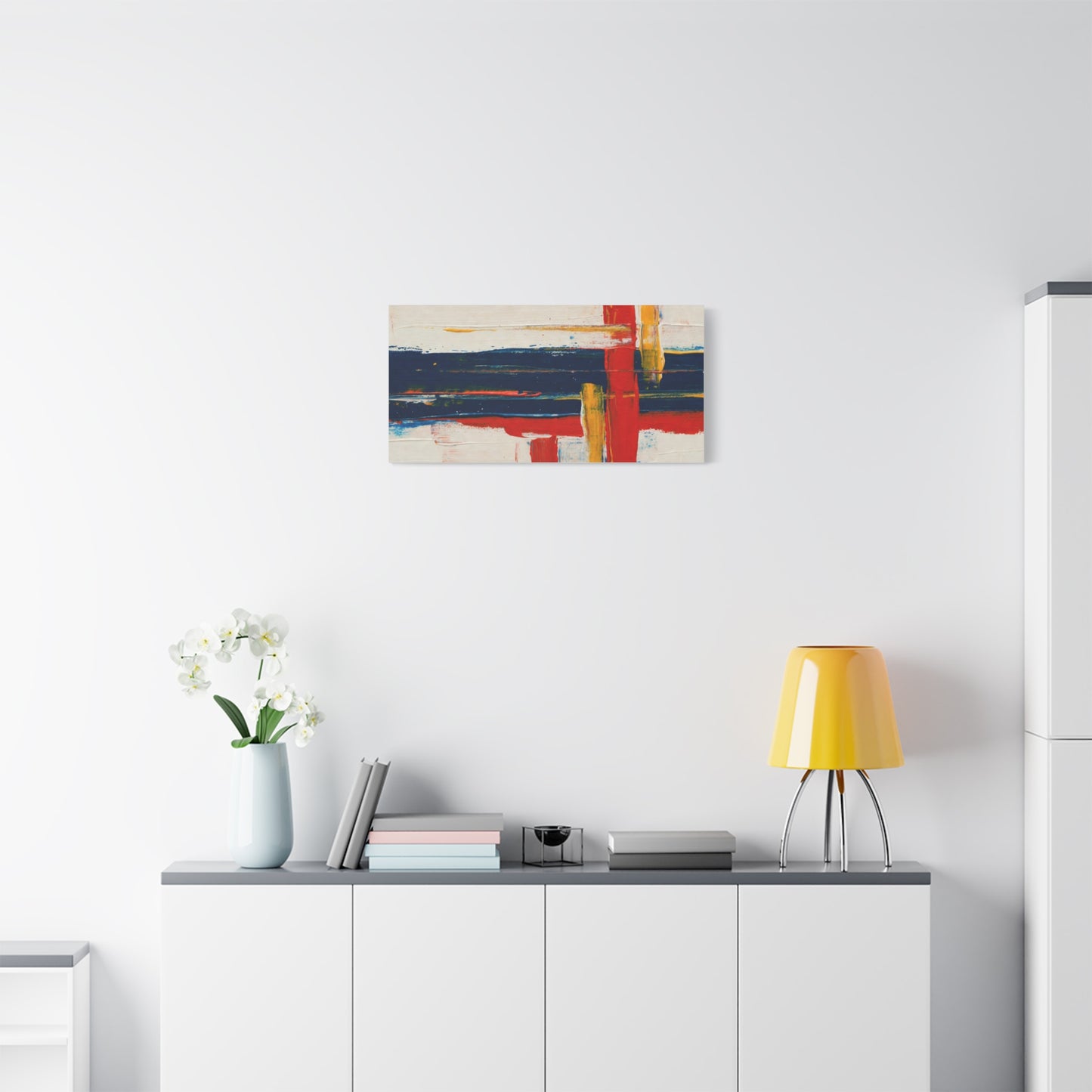 Abstract Modern Canvas Art Print — Red, Navy & Gold Stretched Matte Canvas