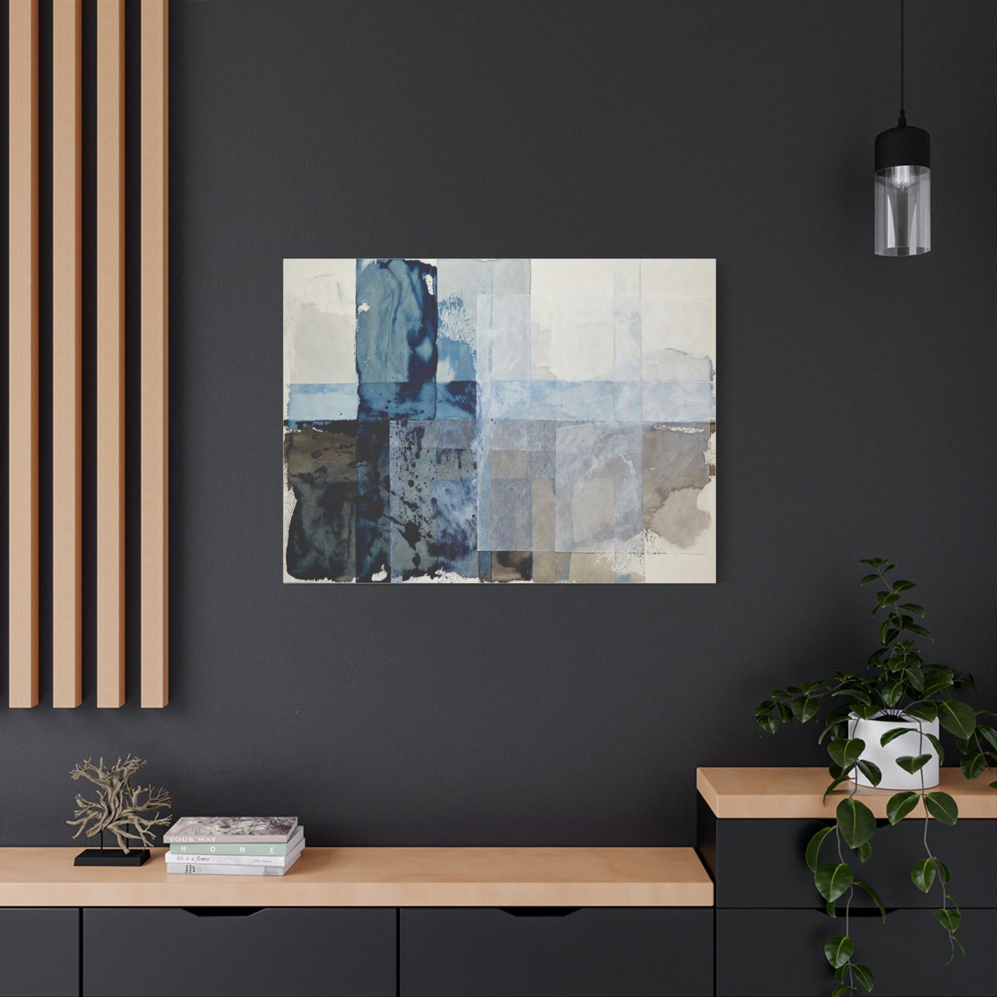 Abstract Blue Geometric Canvas Art — Stretched Matte Wall Decor