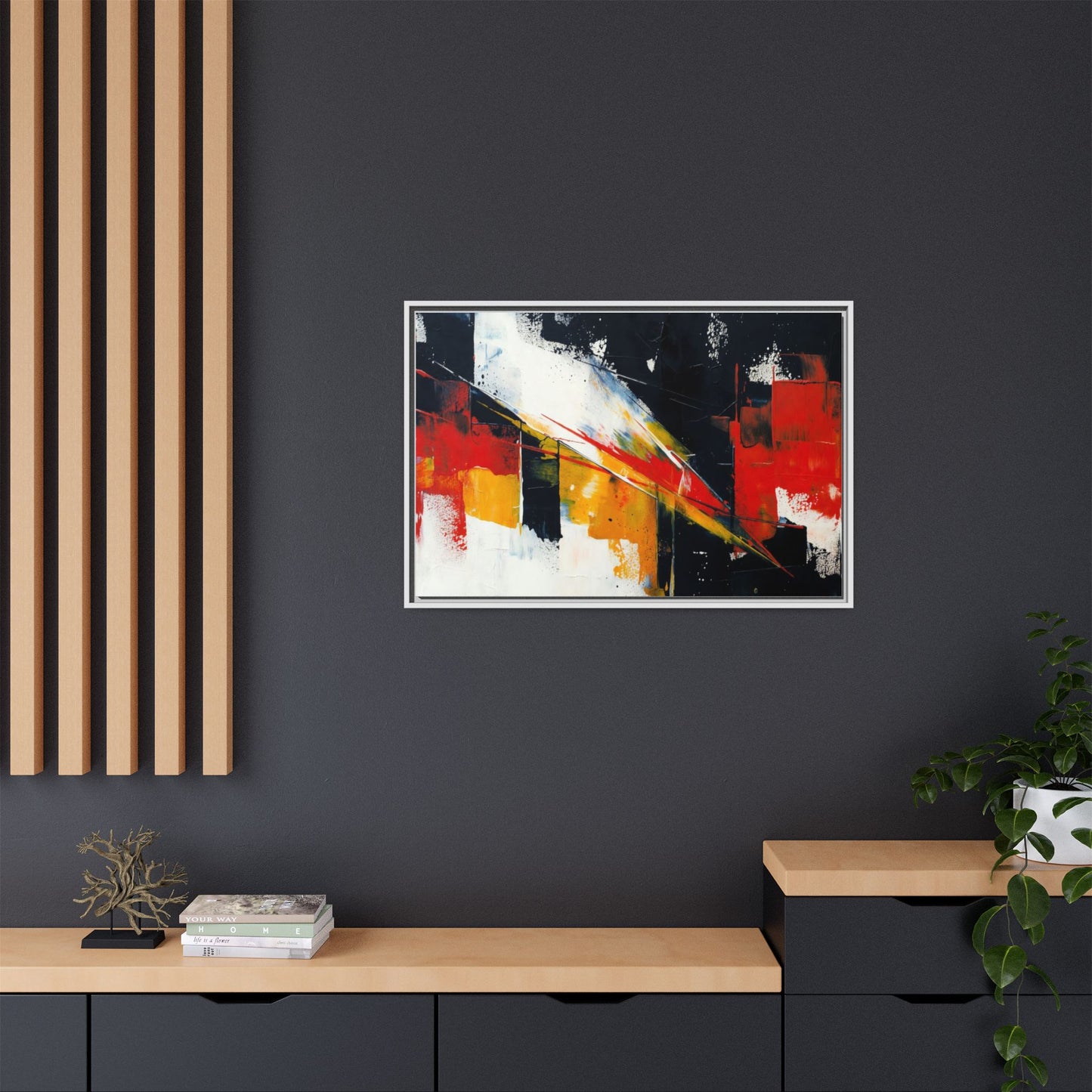 Abstract Red & Black Framed Canvas Print — Modern Geometric Wall Art