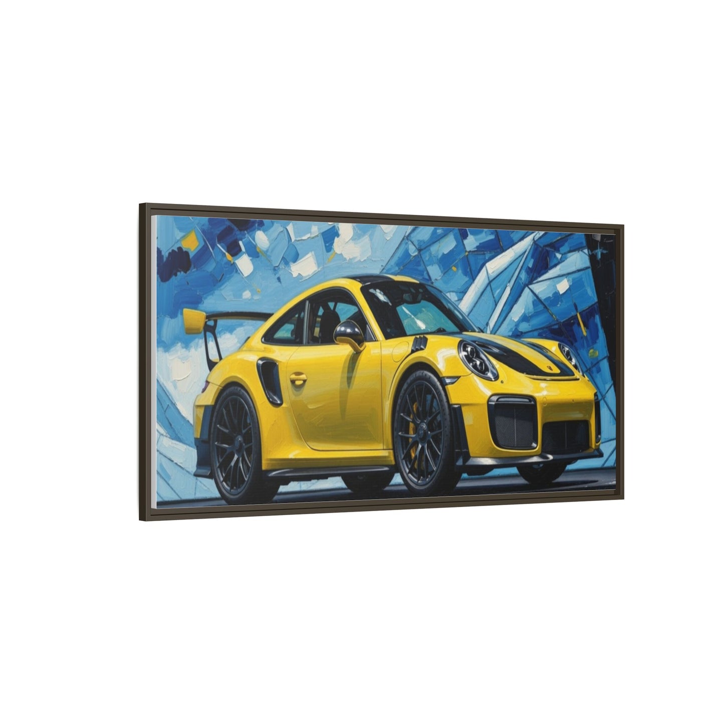 Yellow Porsche Sports Car Matte Framed Canvas – Modern Automotive Wall Art