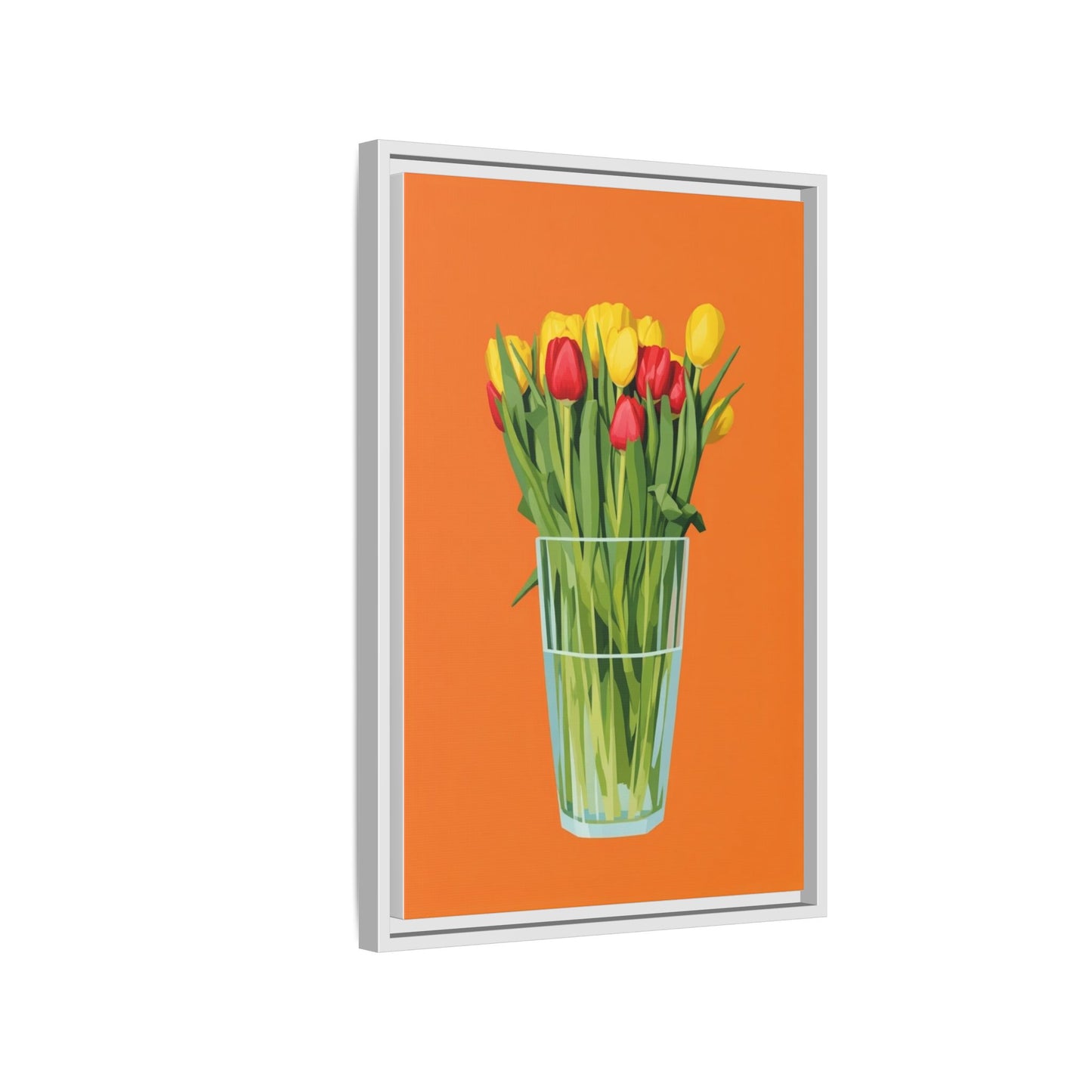 Framed Tulip Canvas Print — Colorful Tulips in Glass Vase