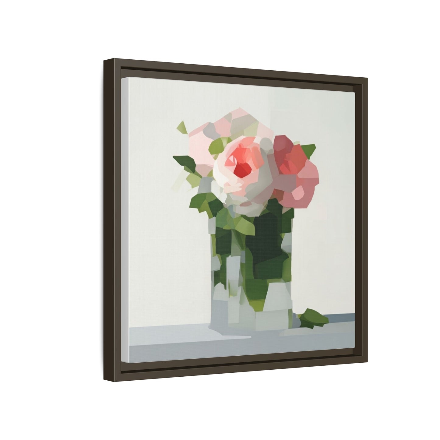 Framed Floral Canvas Print — Modern Pink Roses Still Life