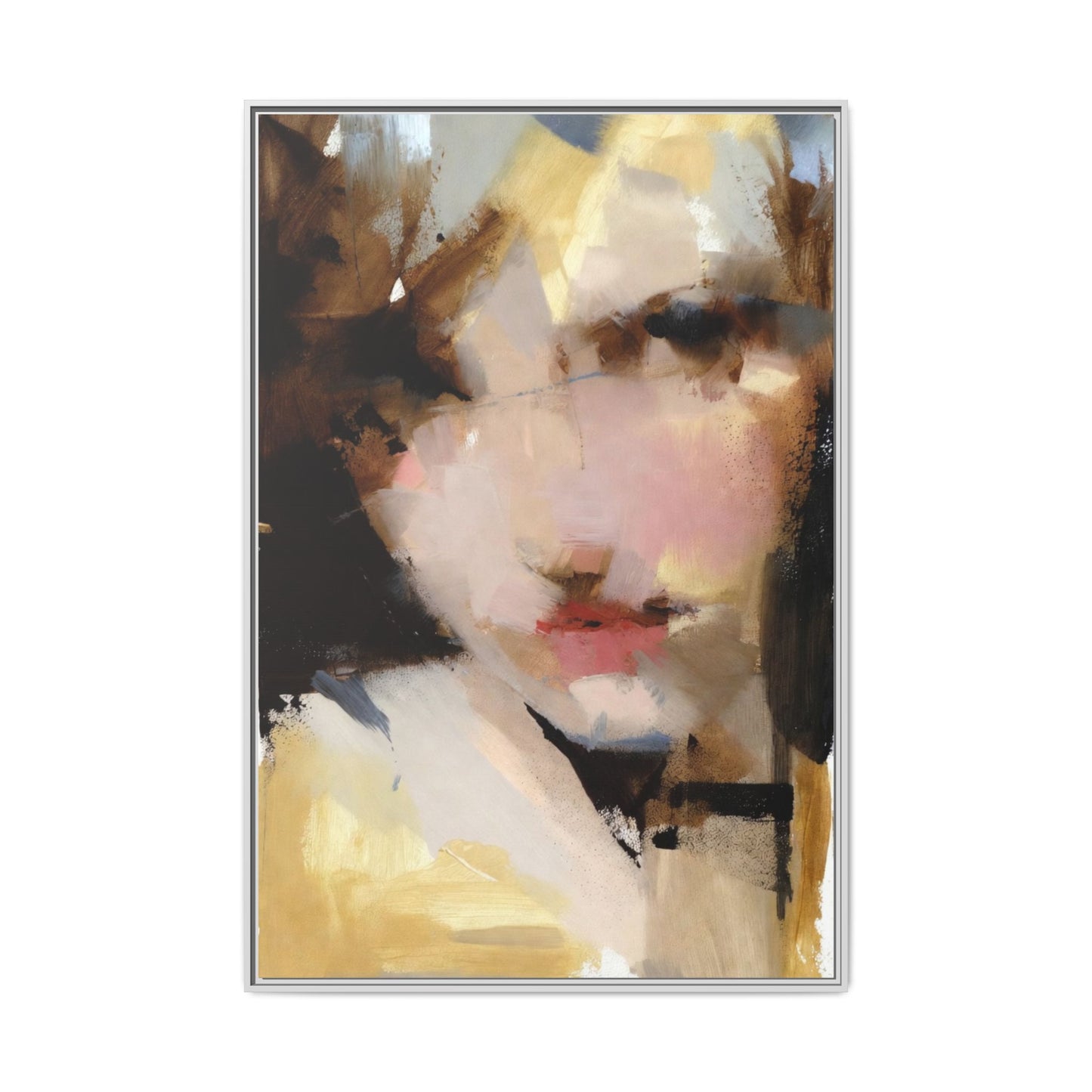 Abstract Portrait Matte Canvas Framed Print — Modern Feminine Wall Art