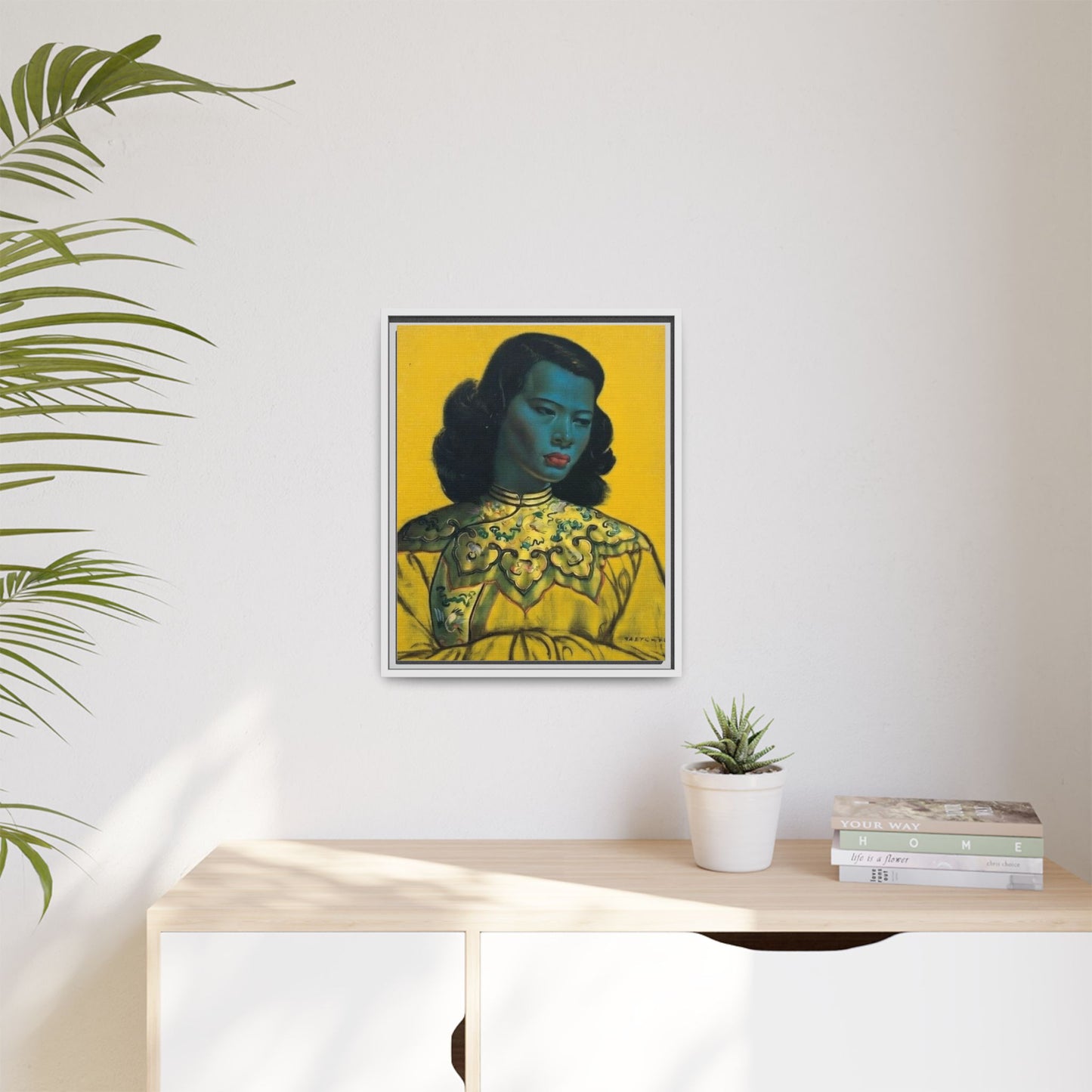 Framed Matte Canvas Art Print — Vintage Portrait with Yellow Background