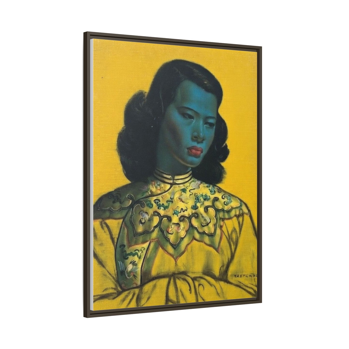 Framed Matte Canvas Art Print — Vintage Portrait with Yellow Background